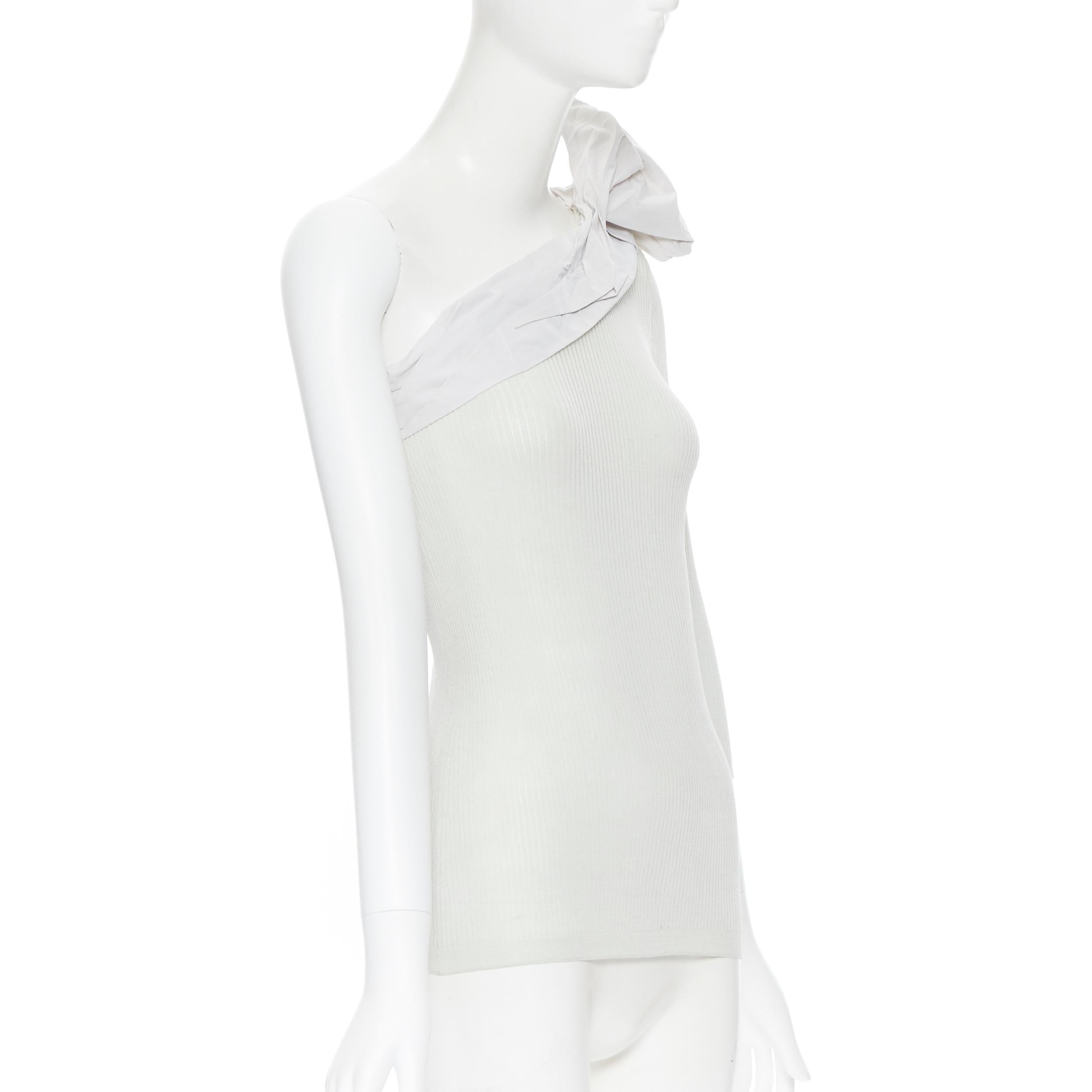 LANVIN Elbaz 2009 mint ribbed cotton silk one shoulder ruffle top S In Fair Condition In Hong Kong, NT
