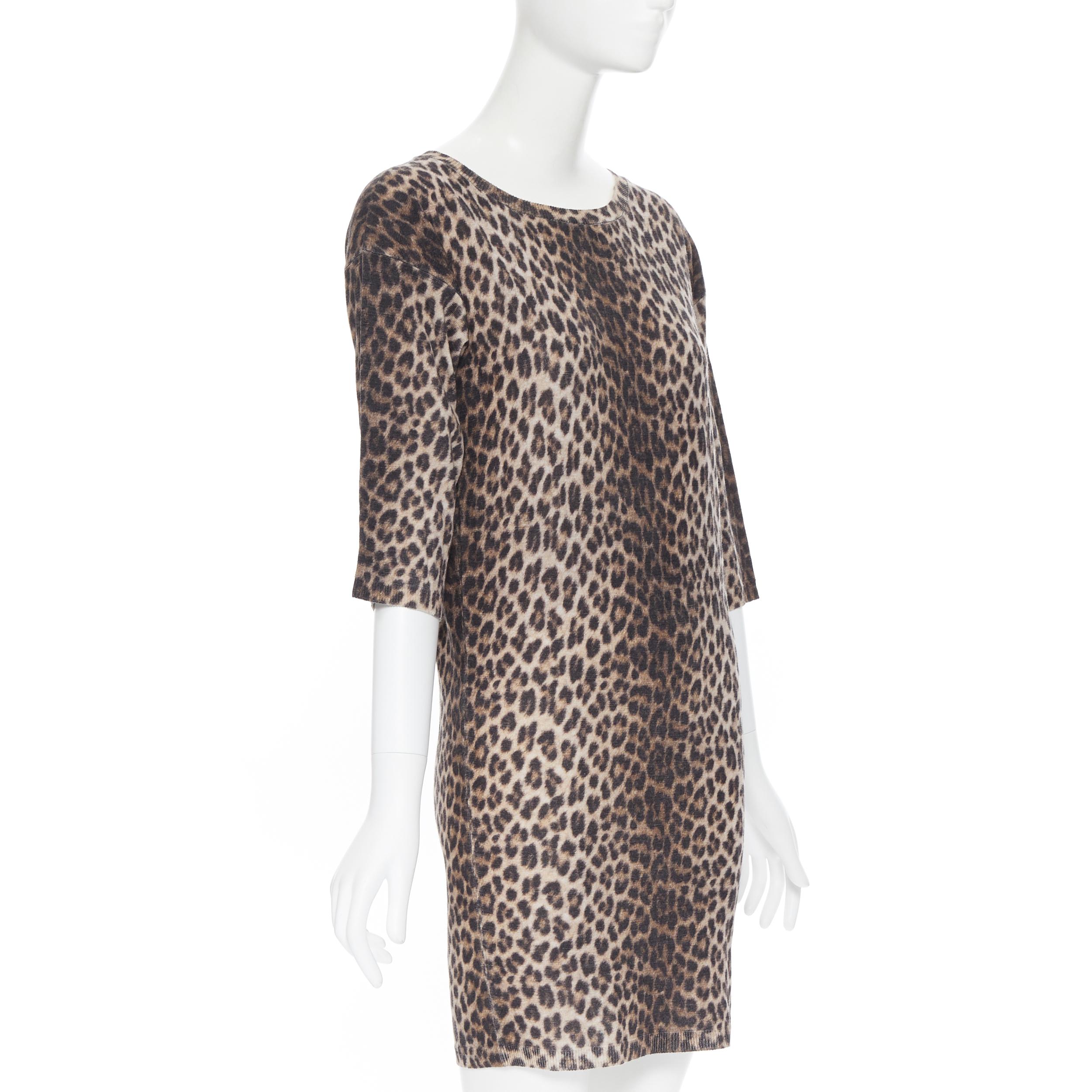 Gray LANVIN ELBAZ 2010 100% wool brown leopard spot 3/4 sleeve knit sweater dress XS
