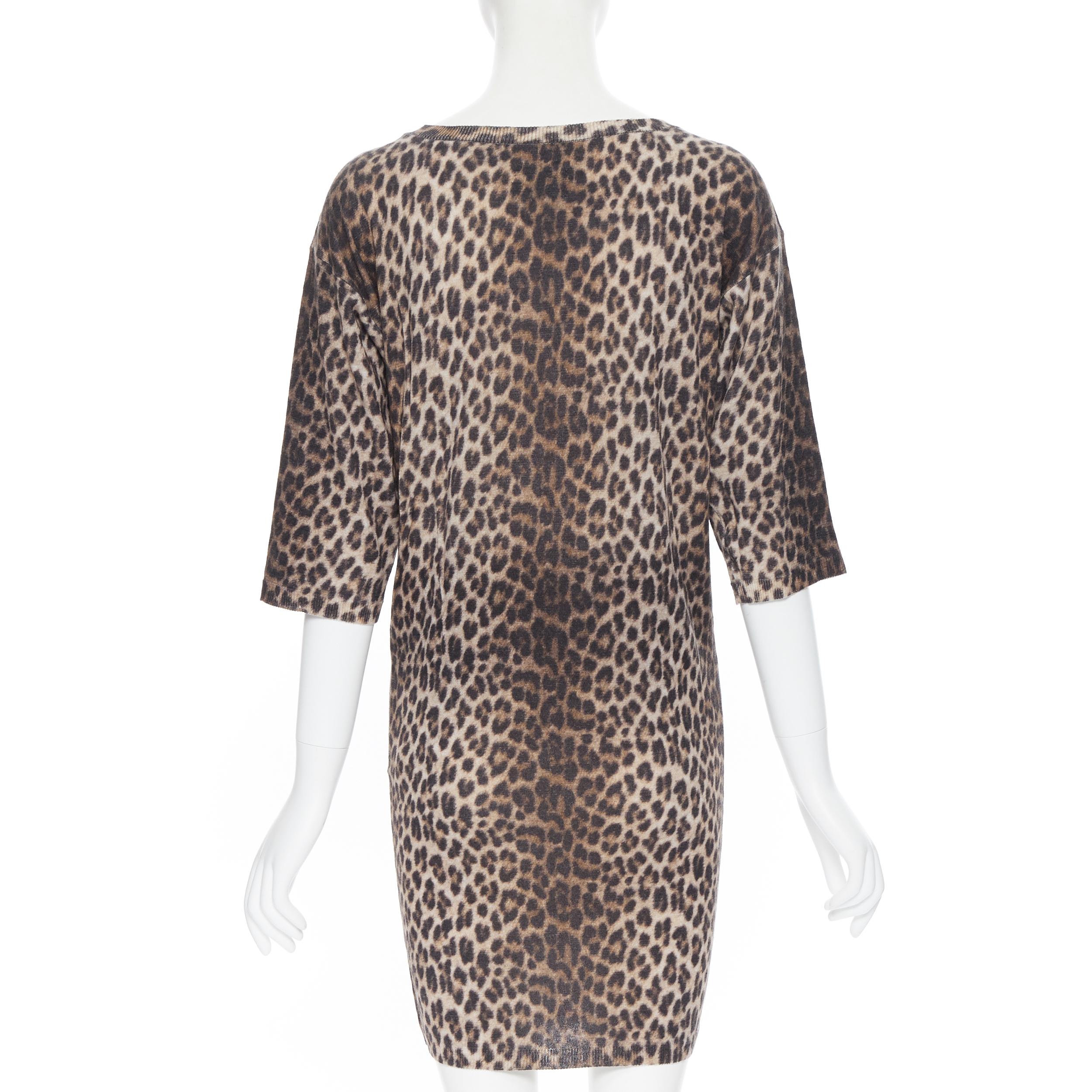 Women's LANVIN ELBAZ 2010 100% wool brown leopard spot 3/4 sleeve knit sweater dress XS