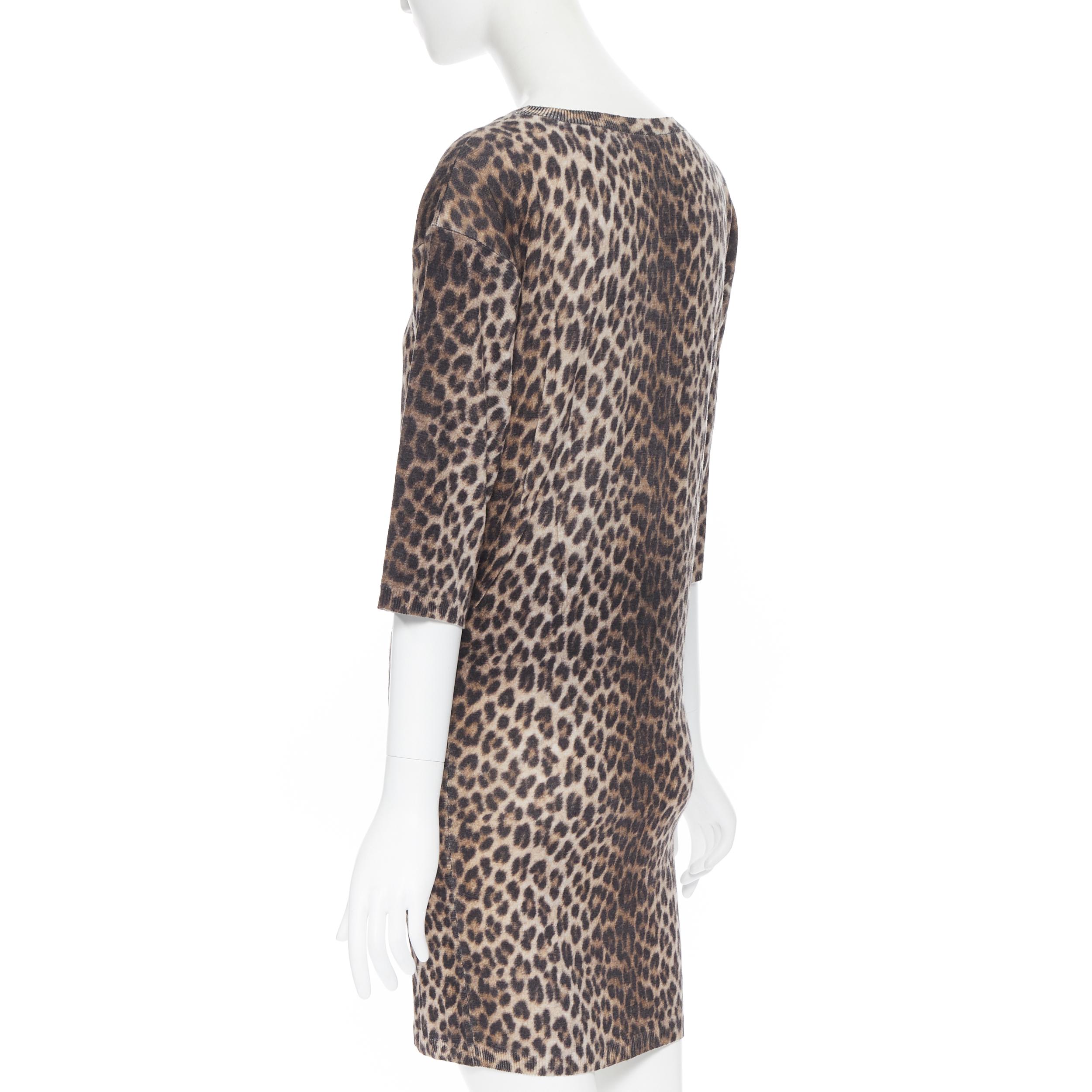 LANVIN ELBAZ 2010 100% wool brown leopard spot 3/4 sleeve knit sweater dress XS 1