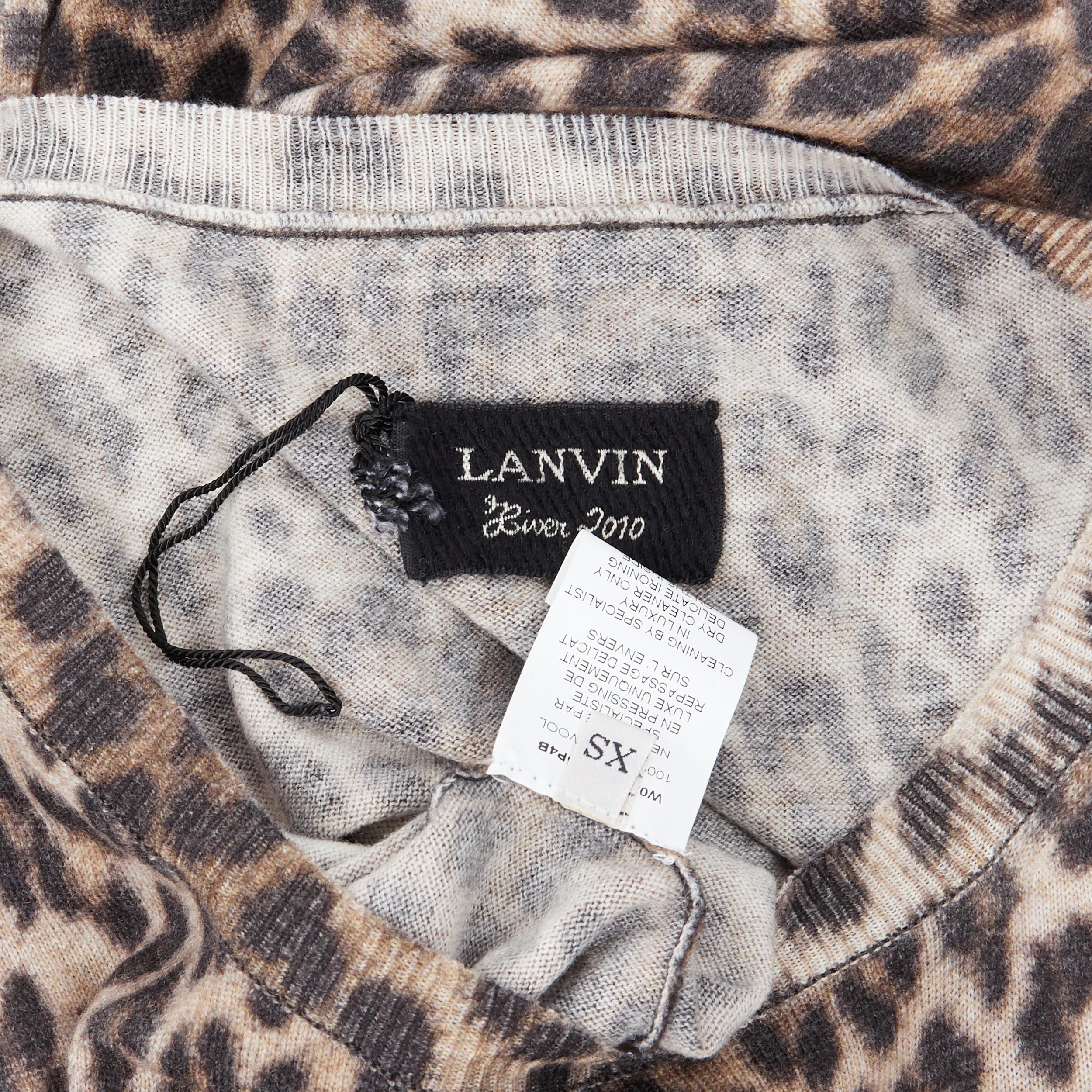 LANVIN ELBAZ 2010 100% wool brown leopard spot 3/4 sleeve knit sweater dress XS 3
