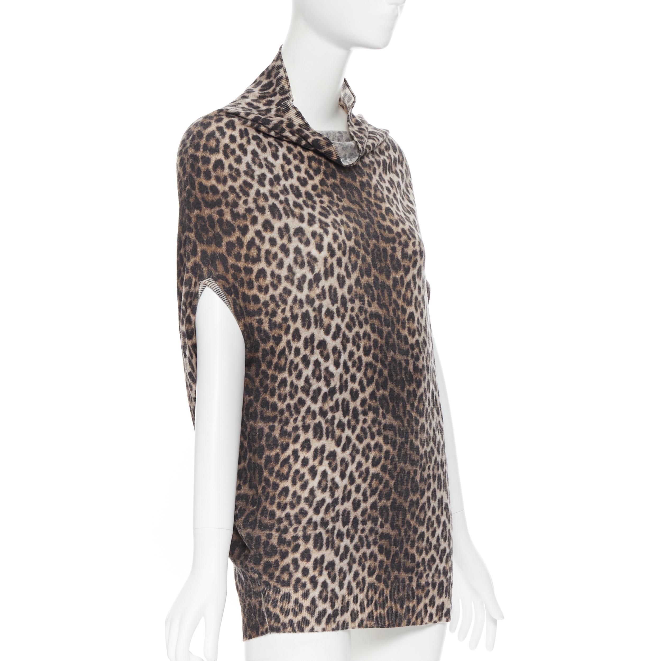 Gray LANVIN Elbaz 2010 100% wool brown leopard spot pullover slit sleeve sweater XS