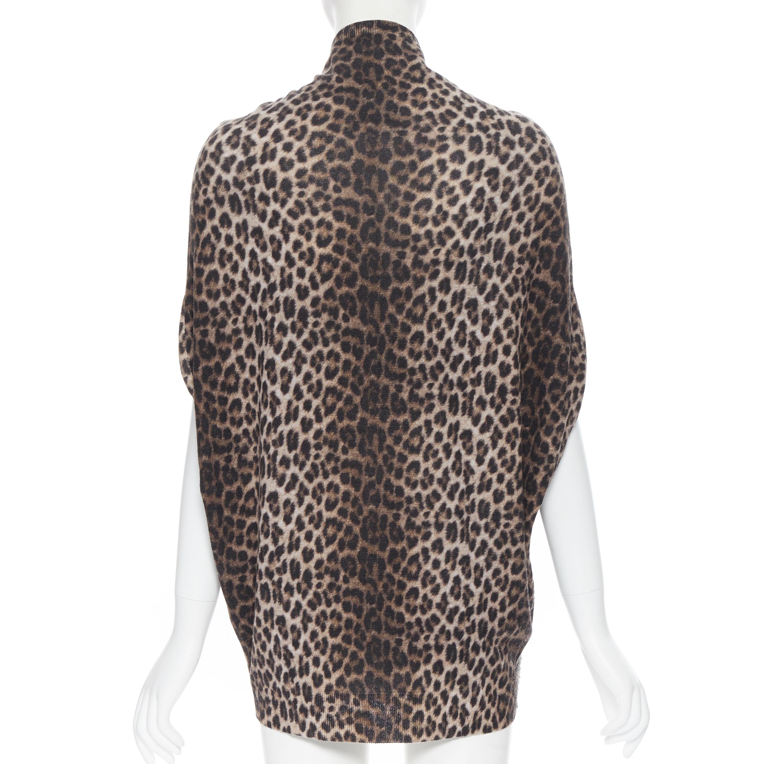 Women's LANVIN Elbaz 2010 100% wool brown leopard spot pullover slit sleeve sweater XS