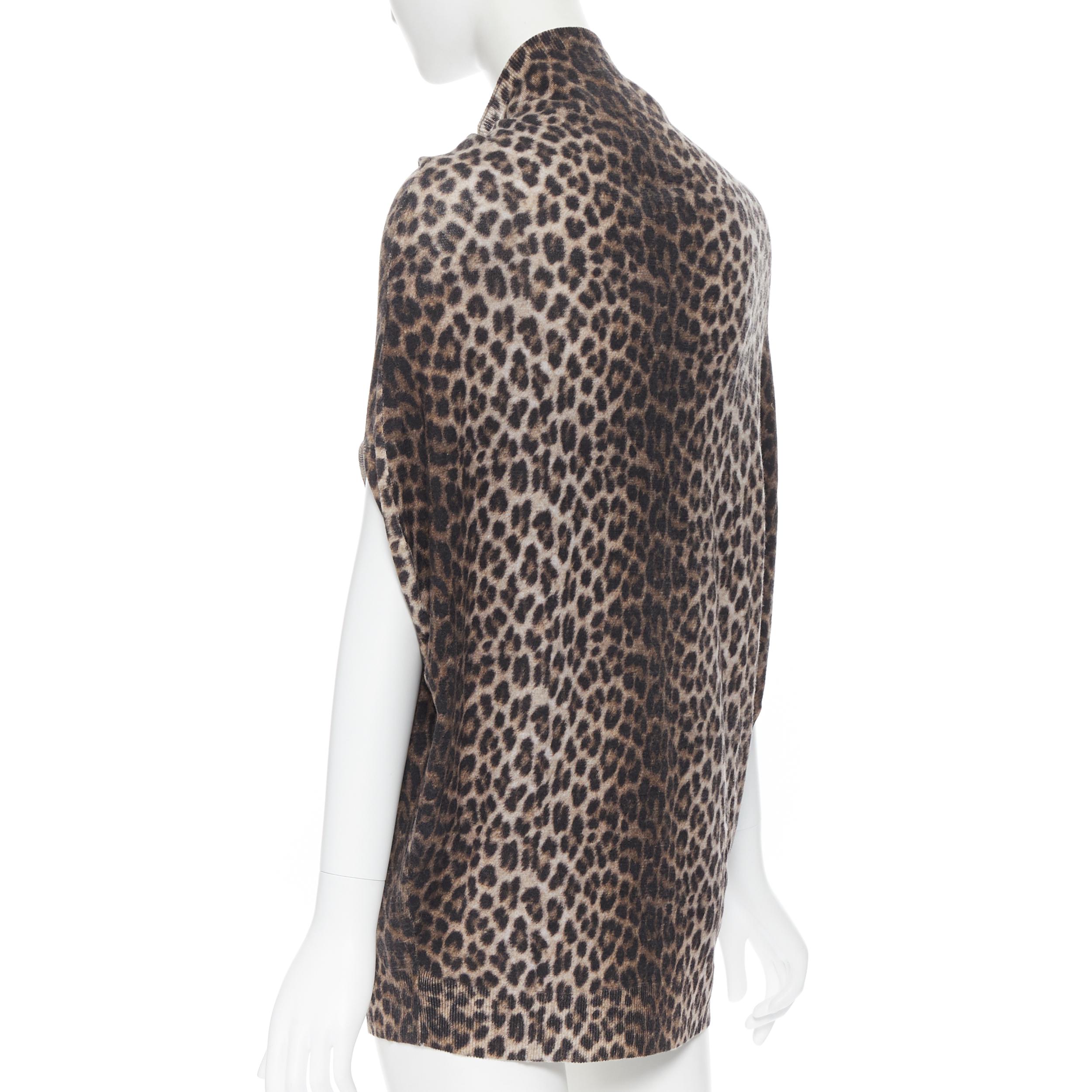 LANVIN Elbaz 2010 100% wool brown leopard spot pullover slit sleeve sweater XS 1