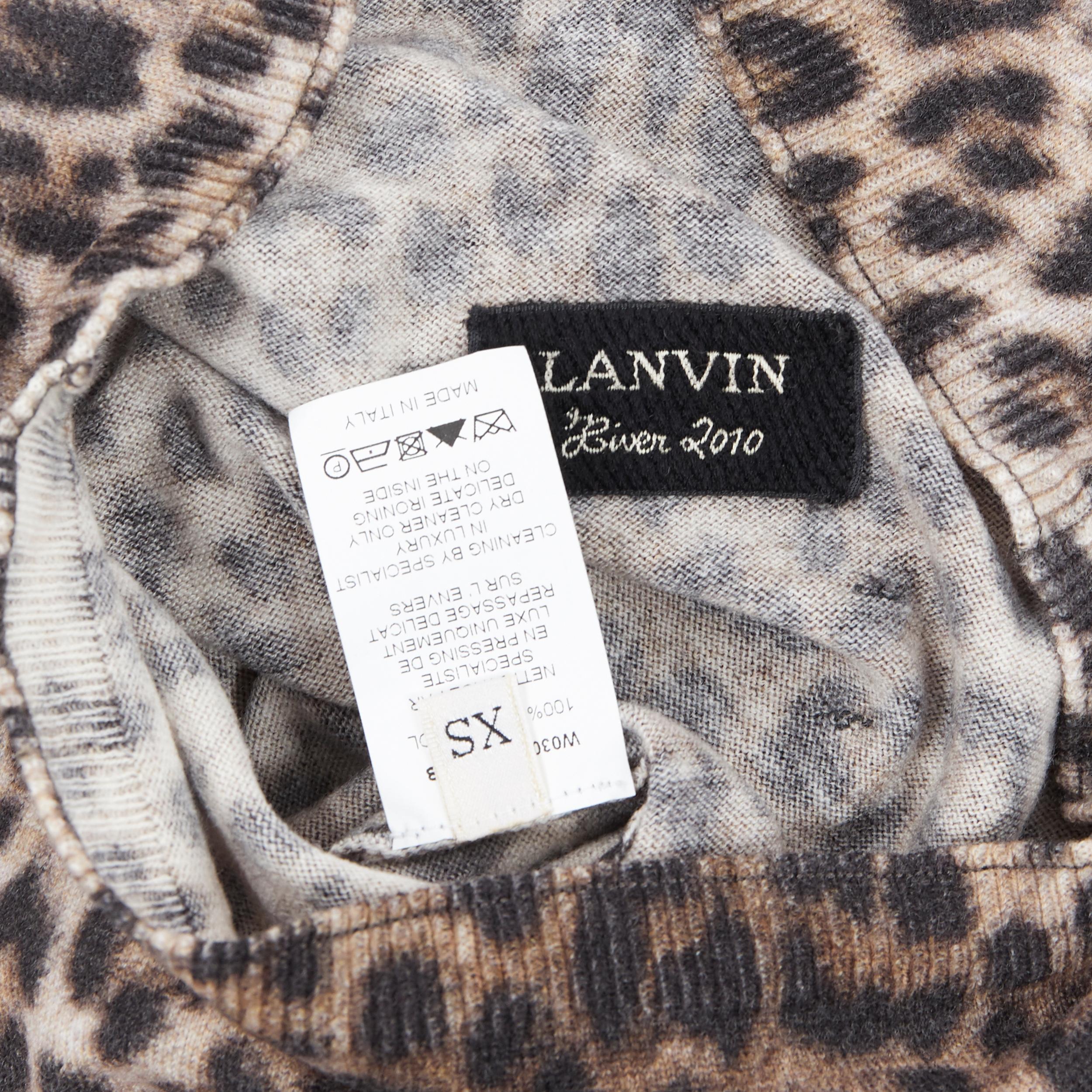 LANVIN Elbaz 2010 100% wool brown leopard spot pullover slit sleeve sweater XS 3