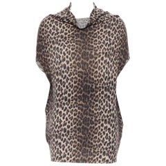 LANVIN Elbaz 2010 100% wool brown leopard spot pullover slit sleeve sweater XS