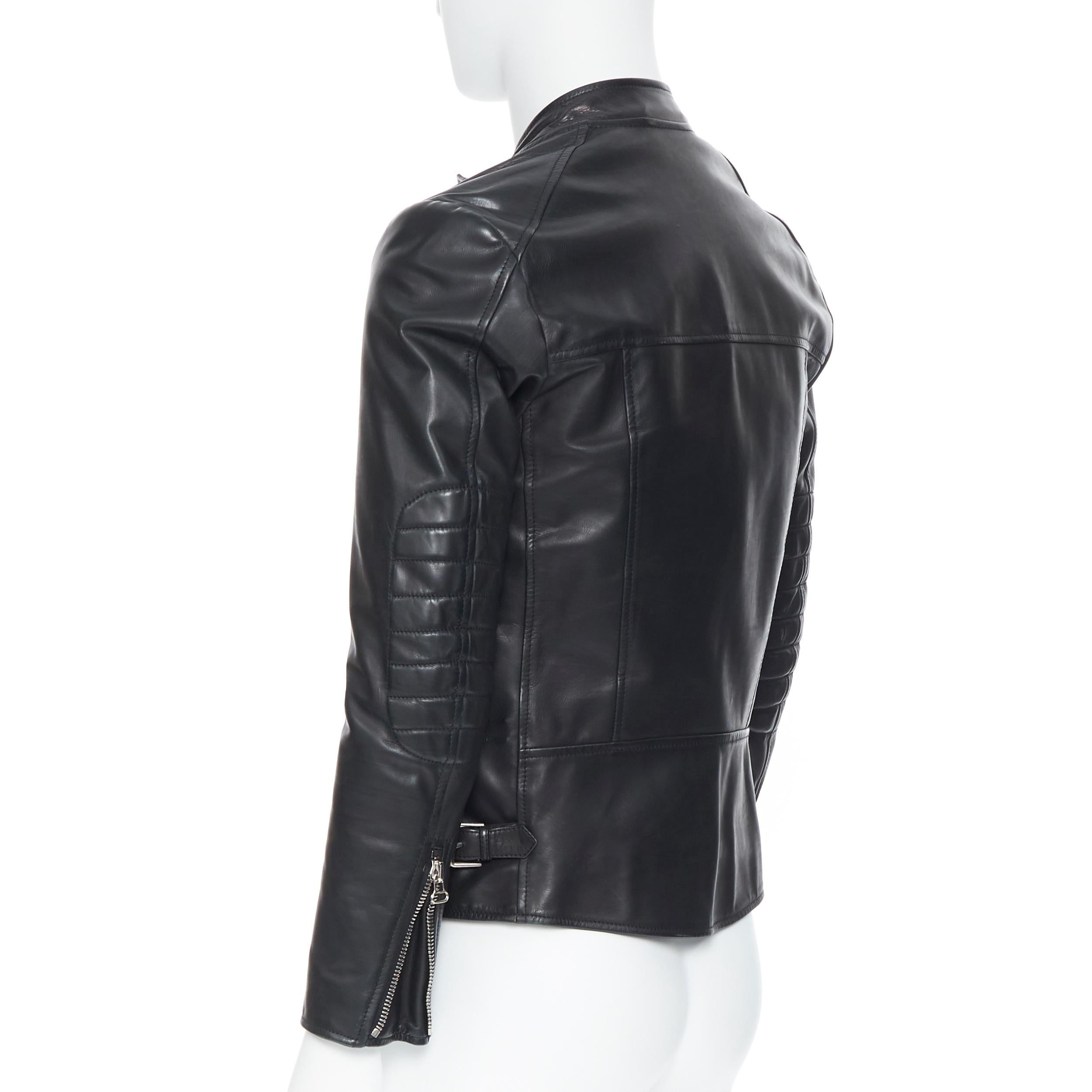 Black LANVIN ELBAZ black calfskin leather silver hardware motorcycle biker jacket EU44