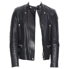 Cazadora motera LANVIN ELBAZ de piel de becerro negra con herrajes plateados EU44