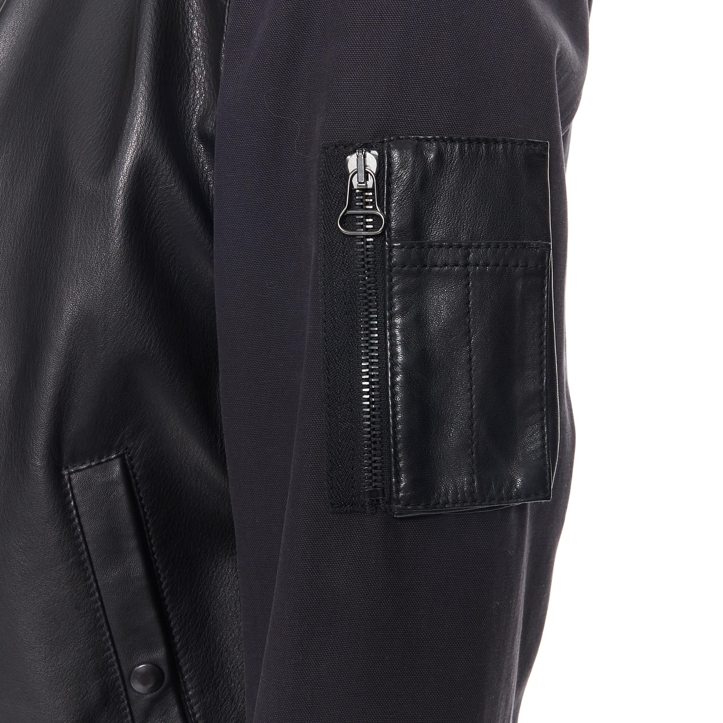 LANVIN ELBAZ bomber in pelle di agnello nera a contrasto con dettaglio MA1 EU44 XS
Marchio: Lanvin
Designer: Alber Elbaz
Nome del modello / Stile: Bomber in pelle
Materiale: Pelle, cotone
Colore: nero
Modello: Tinta unita
Chiusura: zip
Dettaglio