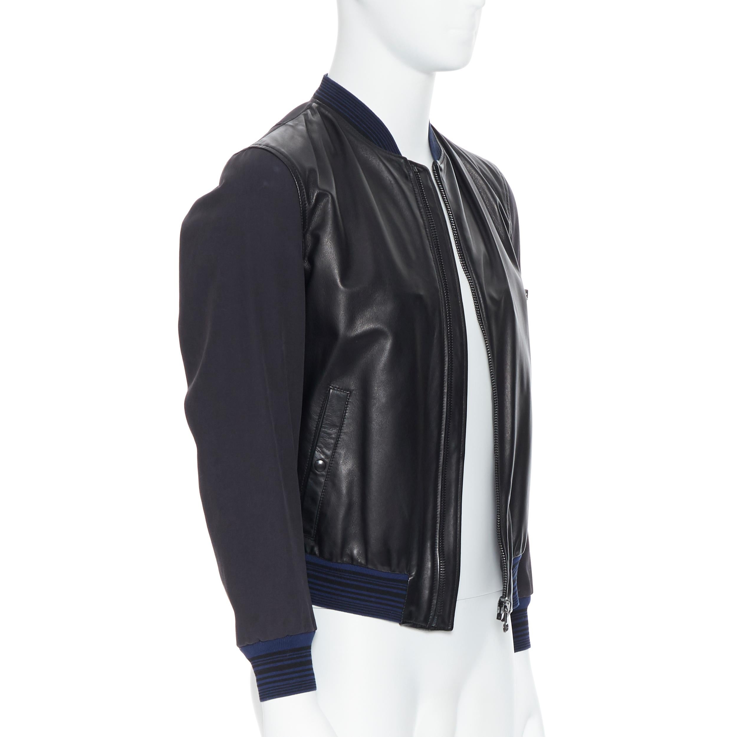 Nero LANVIN ELBAZ bomber in pelle di agnello nera a contrasto con dettaglio MA1 EU44 XS
