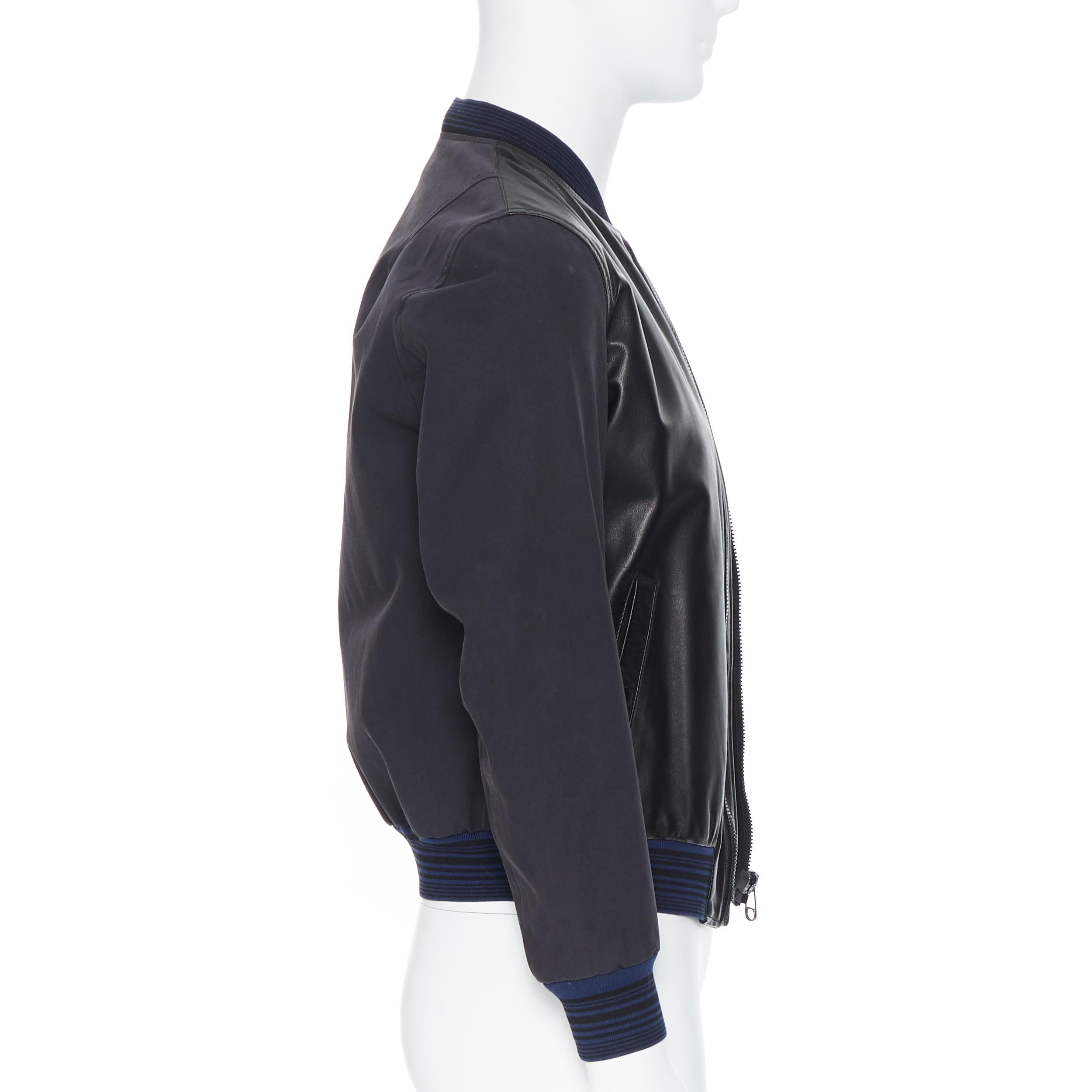 LANVIN ELBAZ bomber in pelle di agnello nera a contrasto con dettaglio MA1 EU44 XS In condizioni ottime a Hong Kong, NT