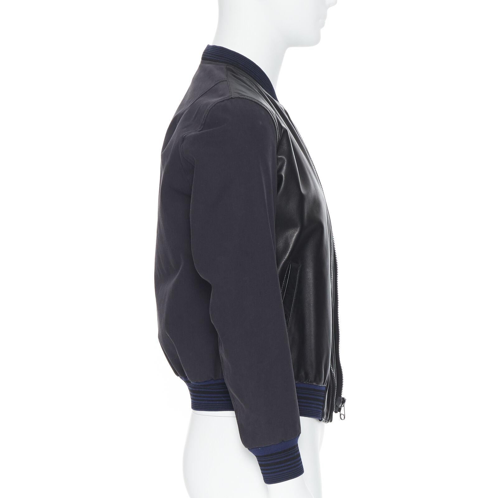 LANVIN ELBAZ black contrast lamb leather front MA1 detail bomber jacket EU44 XS In Good Condition For Sale In Hong Kong, NT