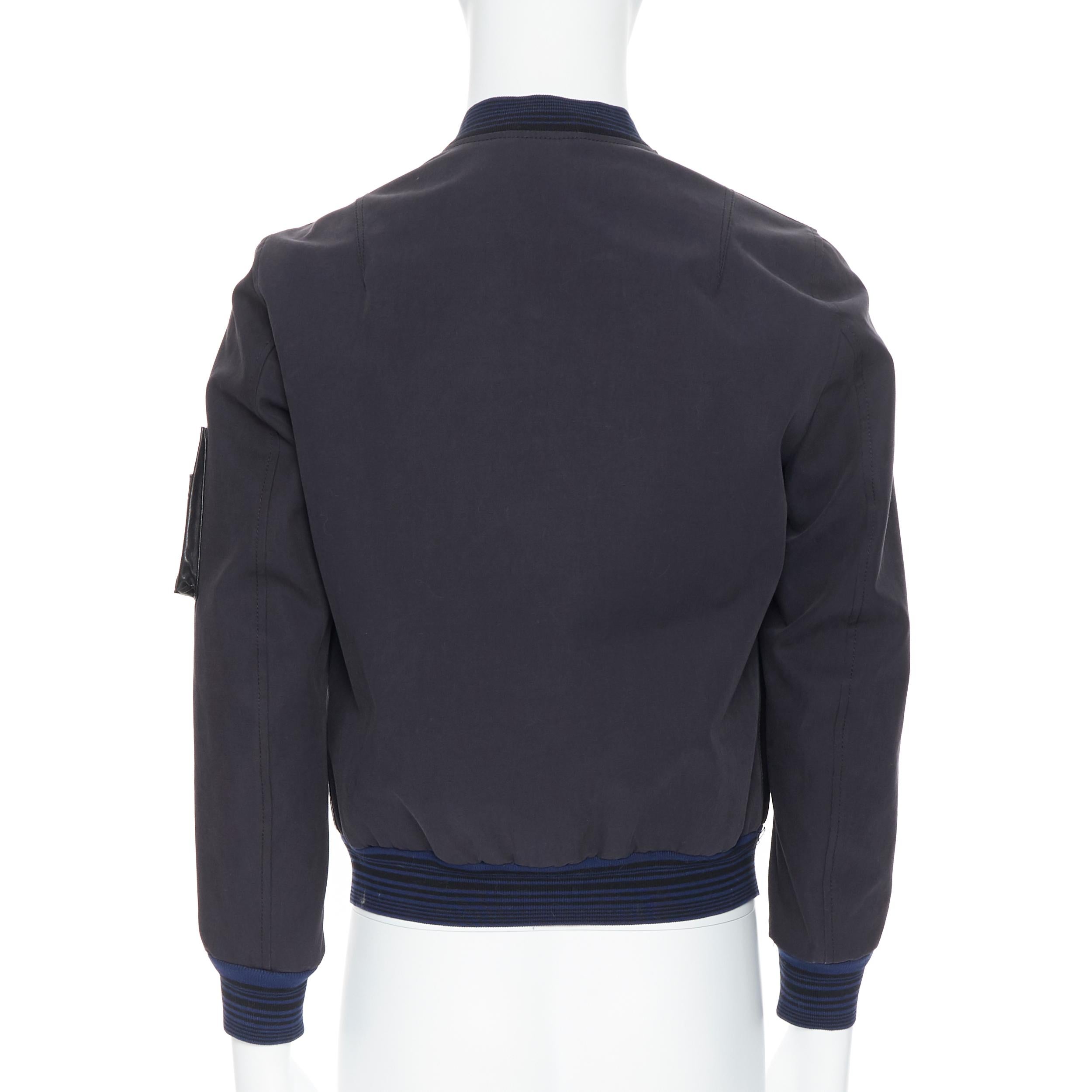 Uomo LANVIN ELBAZ bomber in pelle di agnello nera a contrasto con dettaglio MA1 EU44 XS