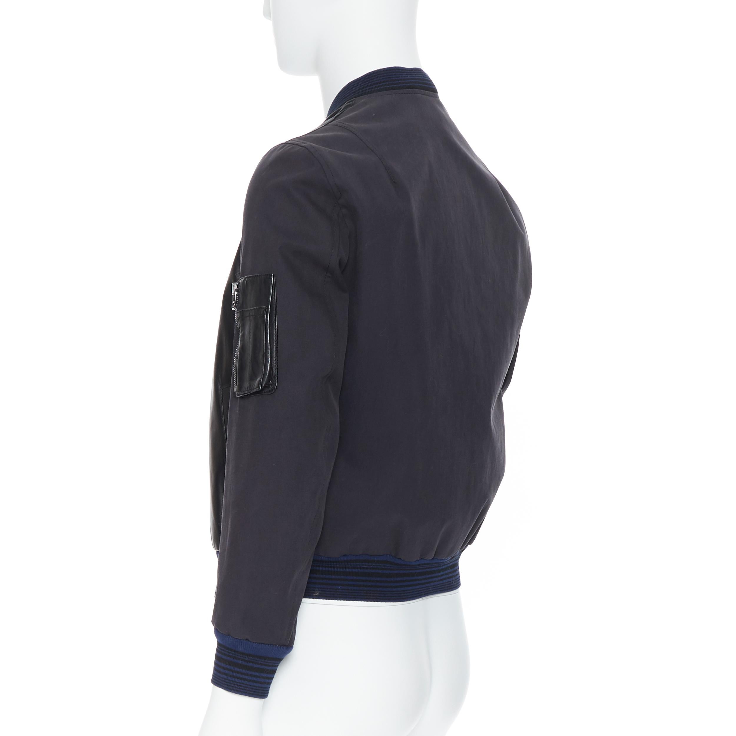 LANVIN ELBAZ bomber in pelle di agnello nera a contrasto con dettaglio MA1 EU44 XS 1