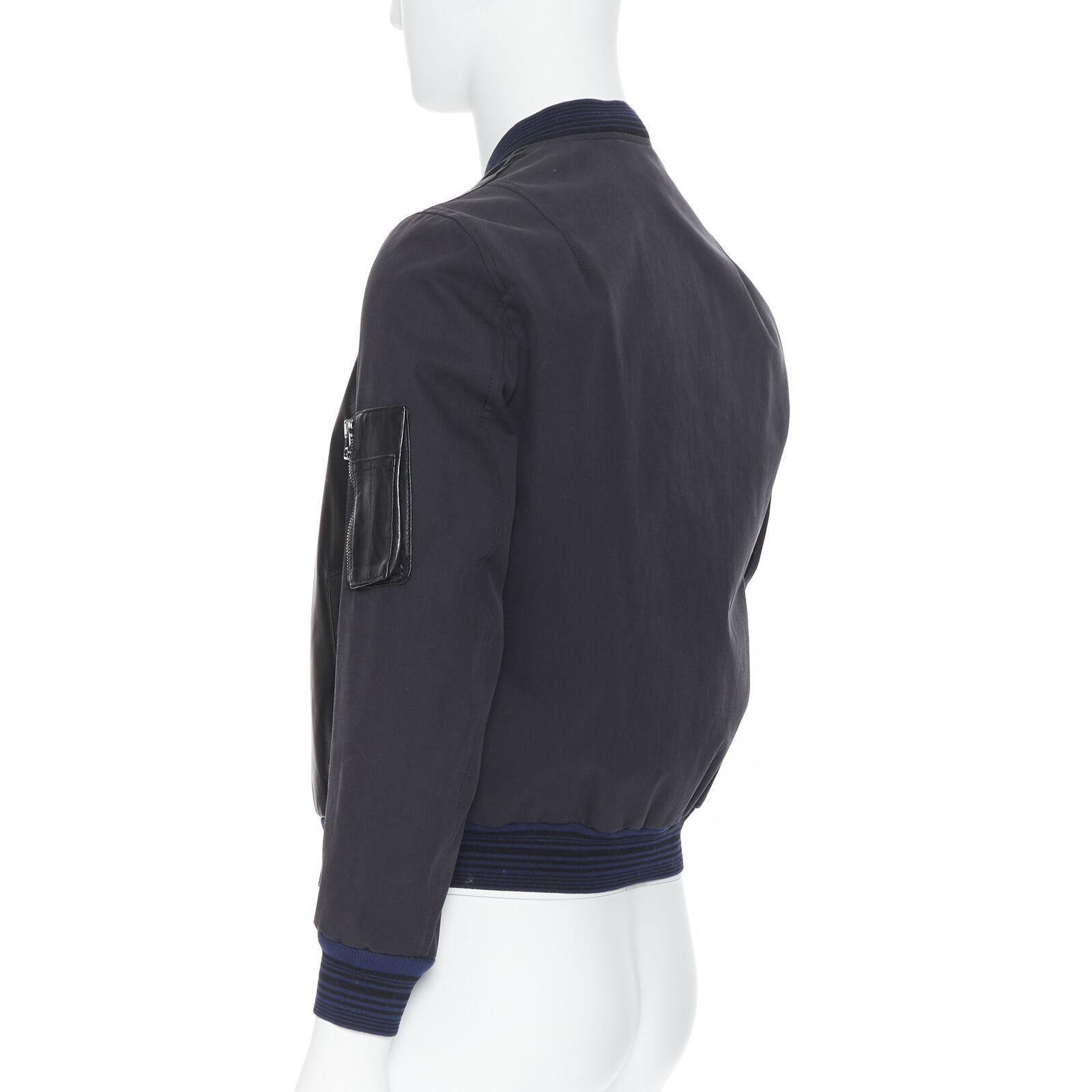 LANVIN ELBAZ black contrast lamb leather front MA1 detail bomber jacket EU44 XS For Sale 2
