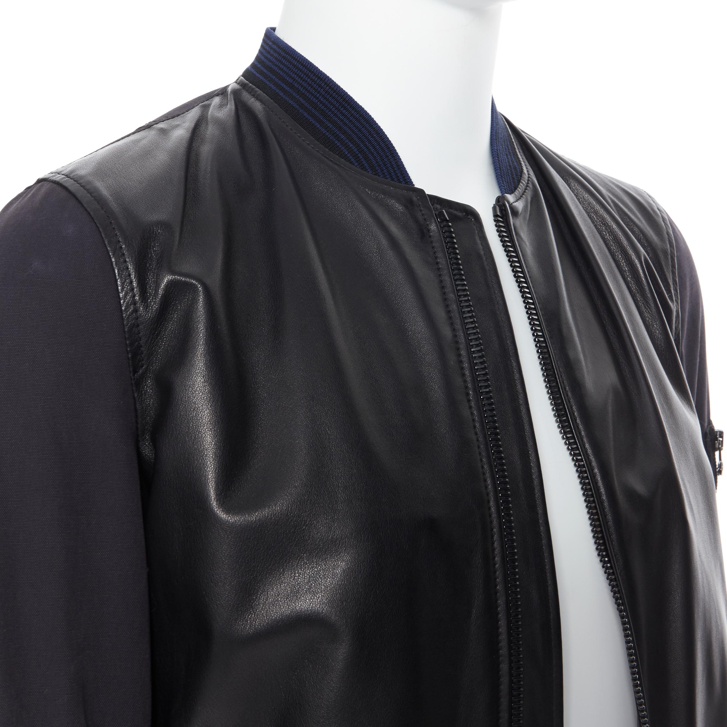 LANVIN ELBAZ bomber in pelle di agnello nera a contrasto con dettaglio MA1 EU44 XS 2
