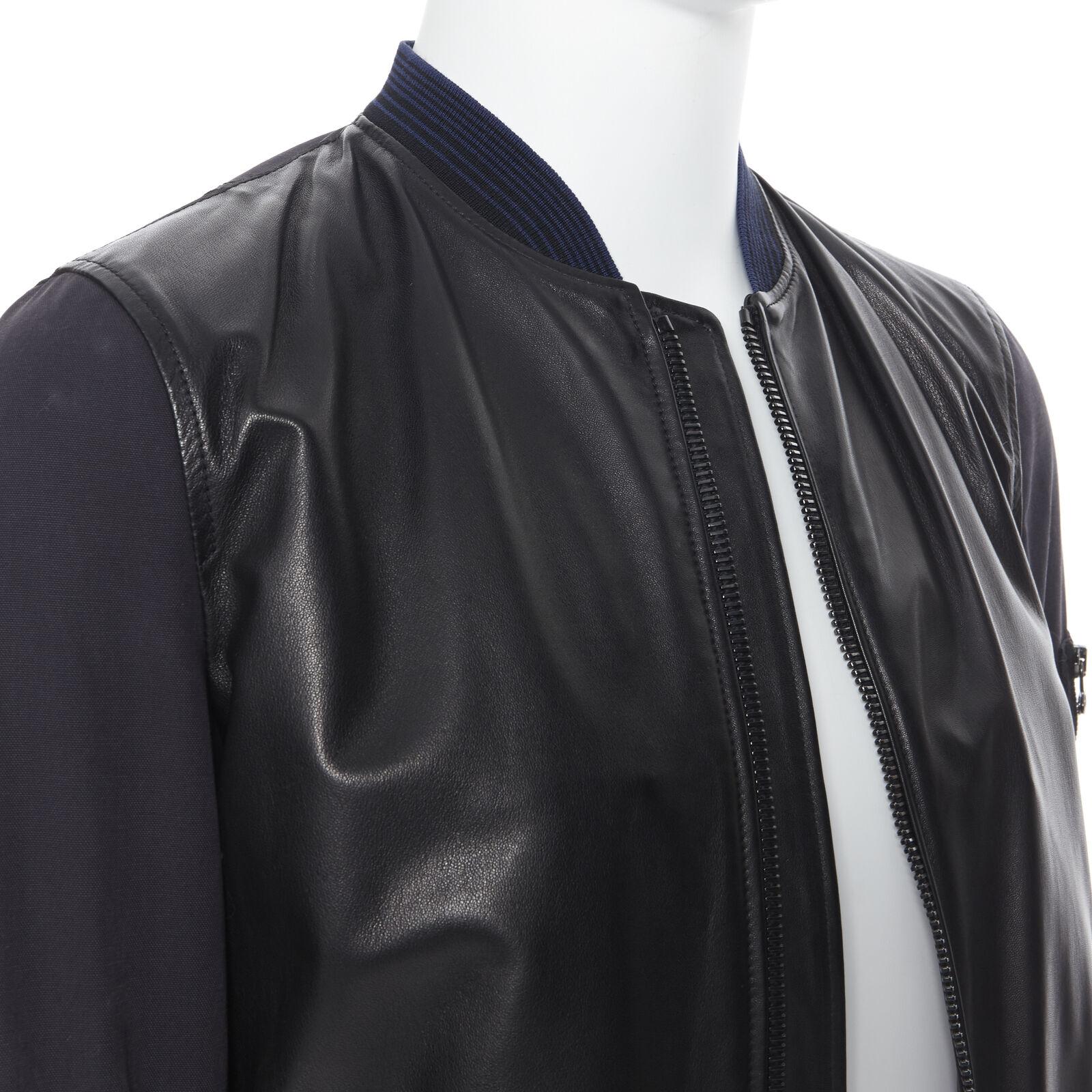 LANVIN ELBAZ black contrast lamb leather front MA1 detail bomber jacket EU44 XS For Sale 3