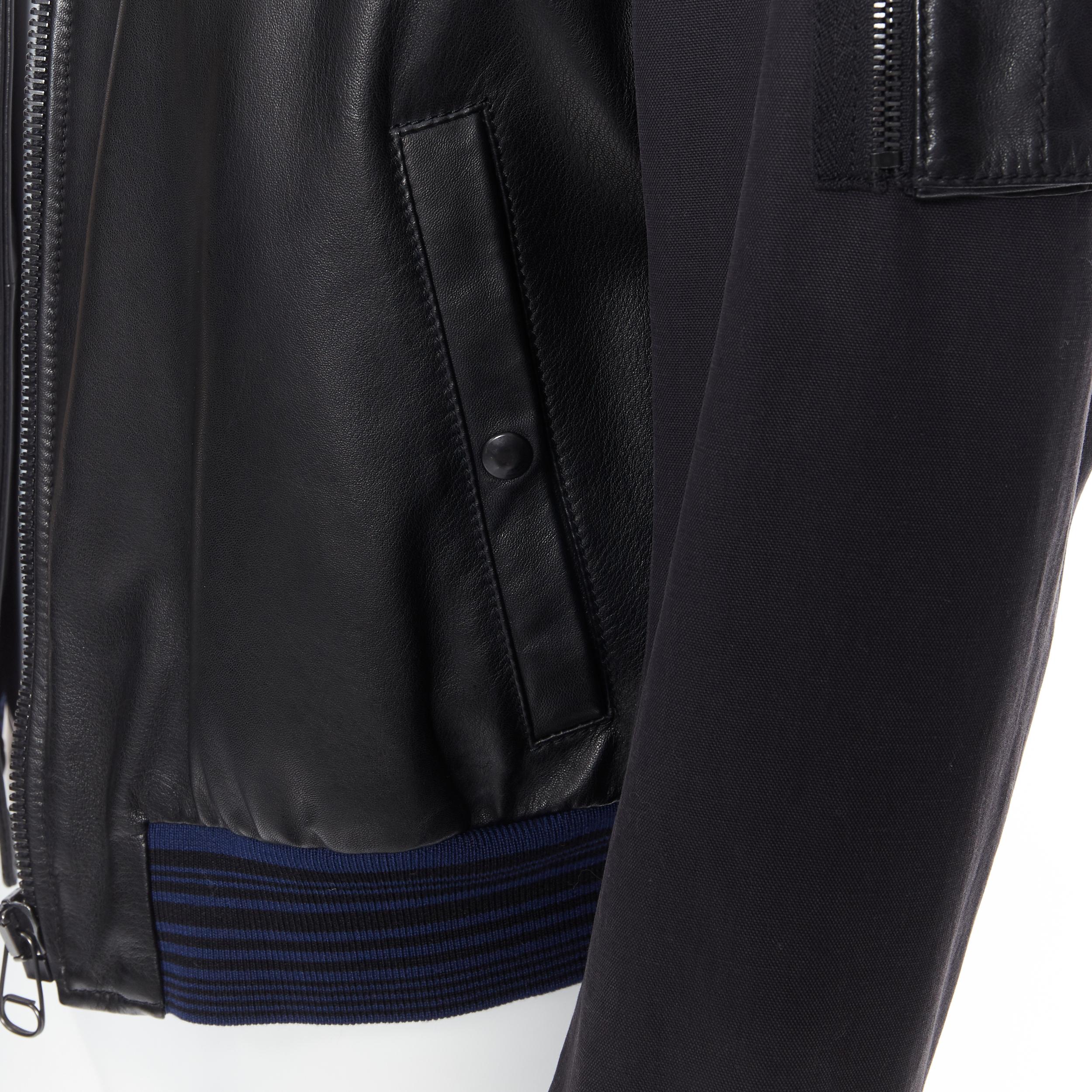 LANVIN ELBAZ bomber in pelle di agnello nera a contrasto con dettaglio MA1 EU44 XS 3