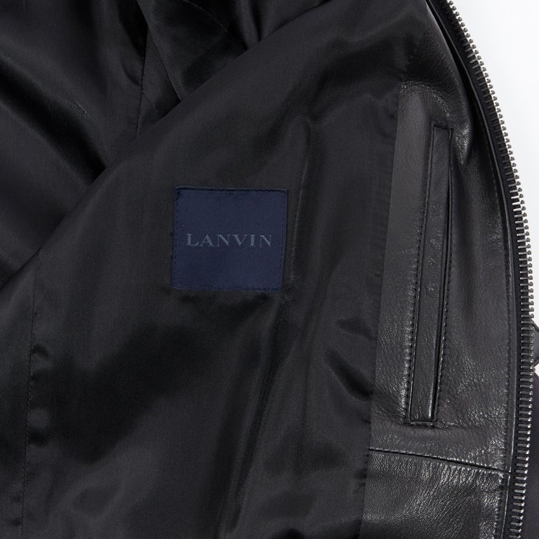 LANVIN ELBAZ black contrast lamb leather front MA1 detail bomber jacket ...