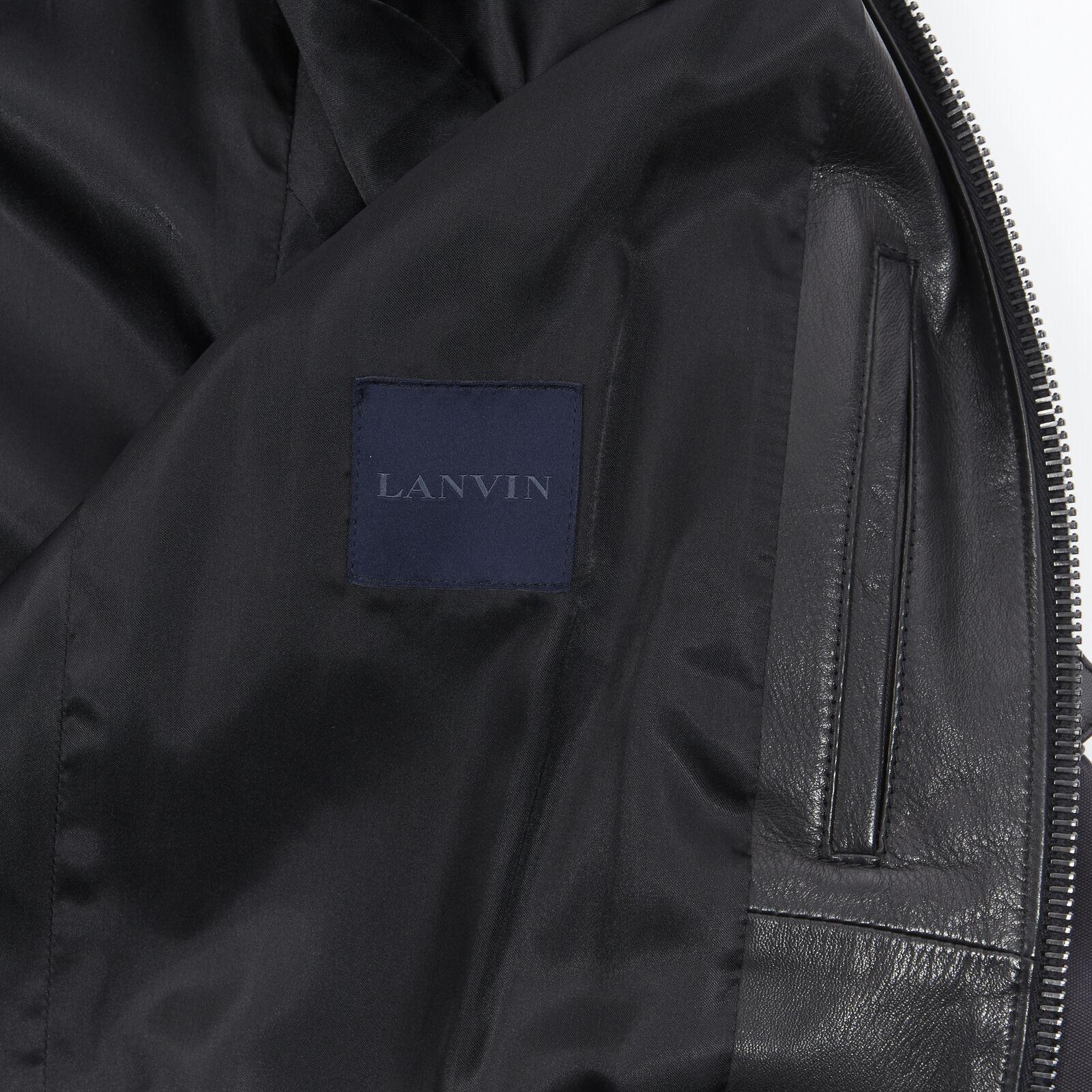 LANVIN ELBAZ black contrast lamb leather front MA1 detail bomber jacket EU44 XS For Sale 5