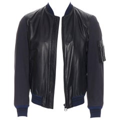 LANVIN ELBAZ black contrast lamb leather front MA1 detail bomber jacket EU44 XS