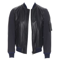 LANVIN ELBAZ black contrast lamb leather front MA1 detail bomber jacket EU44 XS