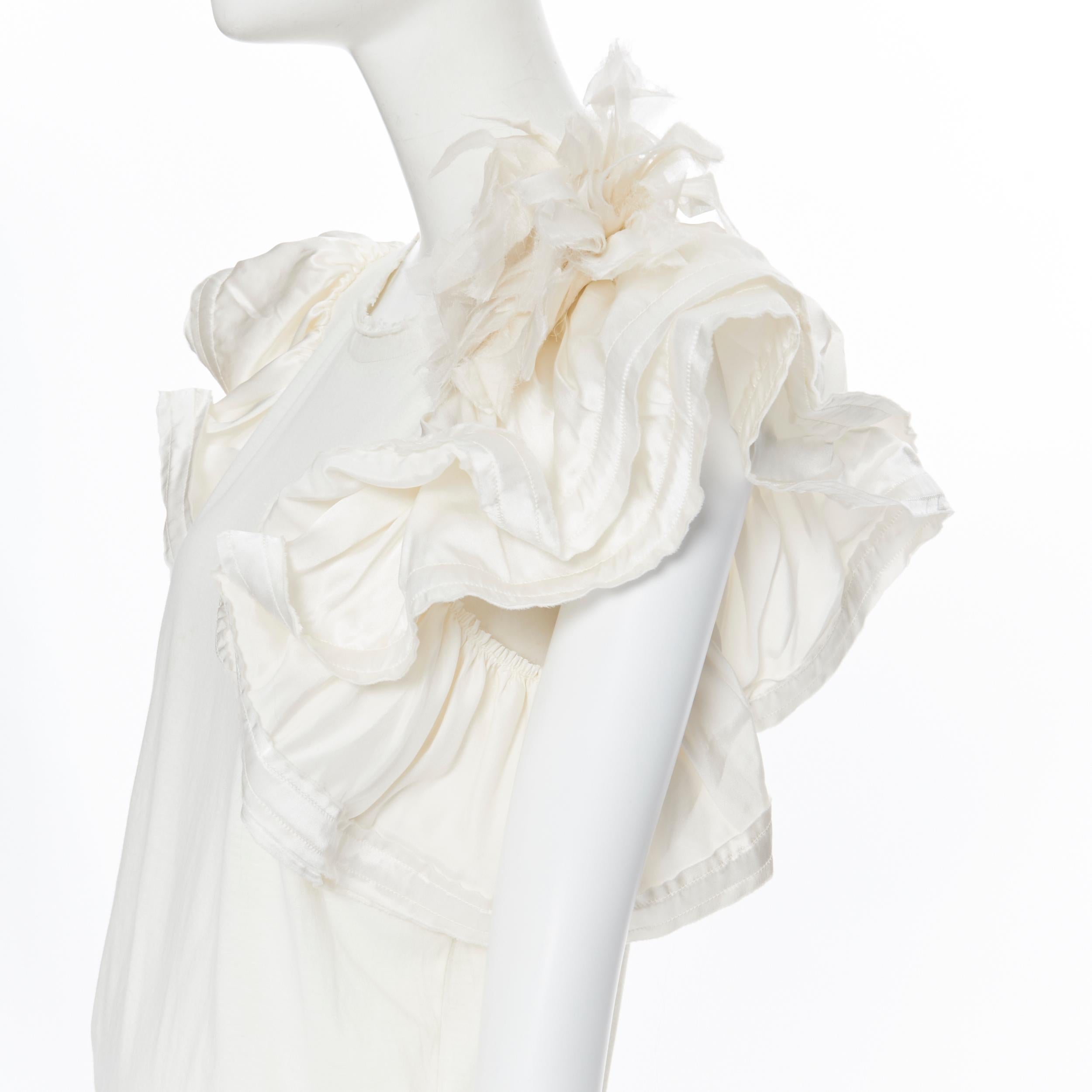 LANVIN Elbaz Collection Blanche white cotton tiered ruffle silk sleeve top XS
Brand: Lanvin
Designer: Alber Elbaz
Collection: Collection Blanche
Model Name / Style: Ruffle sleeve top
Material: Cotton, silk
Color: White
Pattern: Solid
Extra Detail: