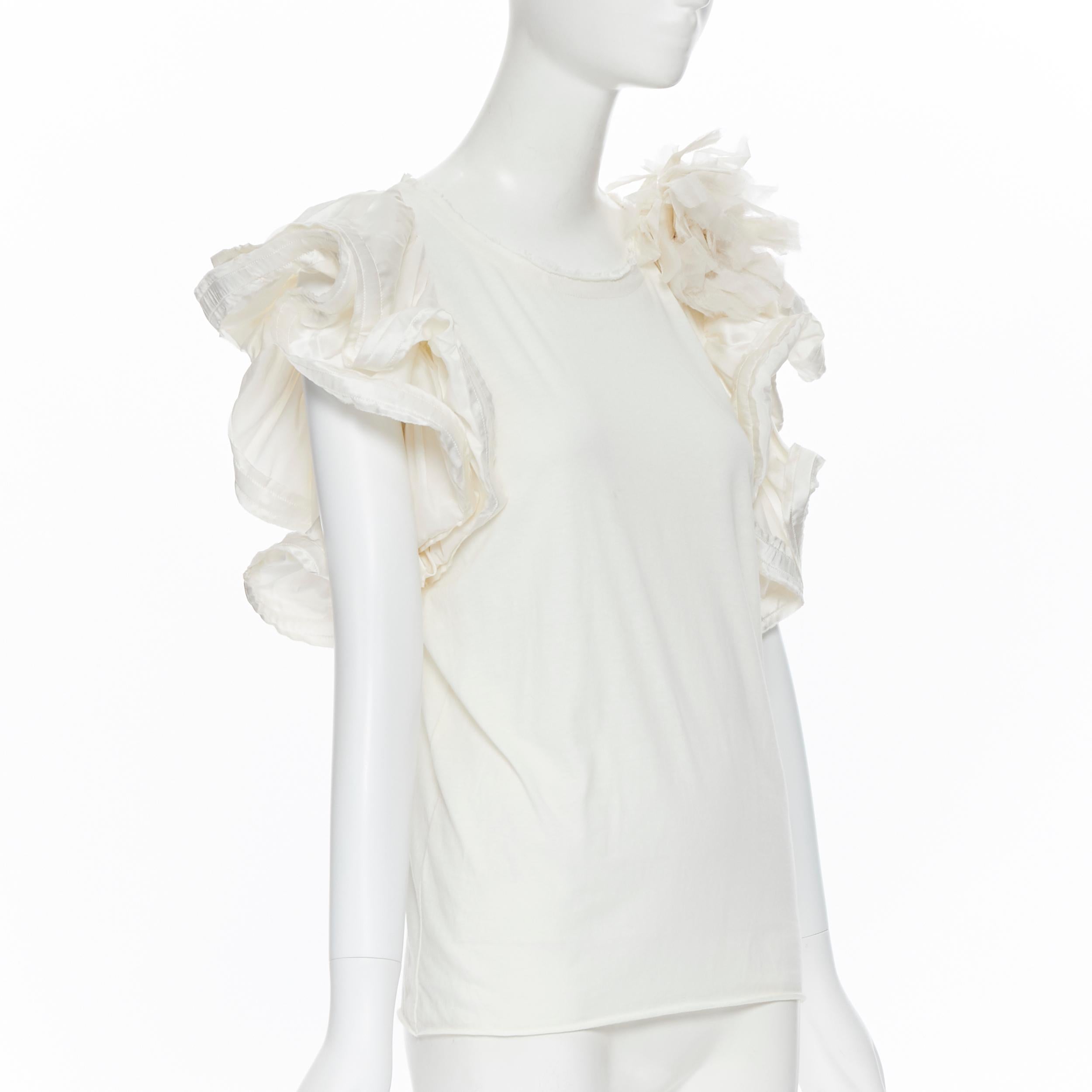 Gray LANVIN Elbaz Collection Blanche white cotton tiered ruffle silk sleeve top XS