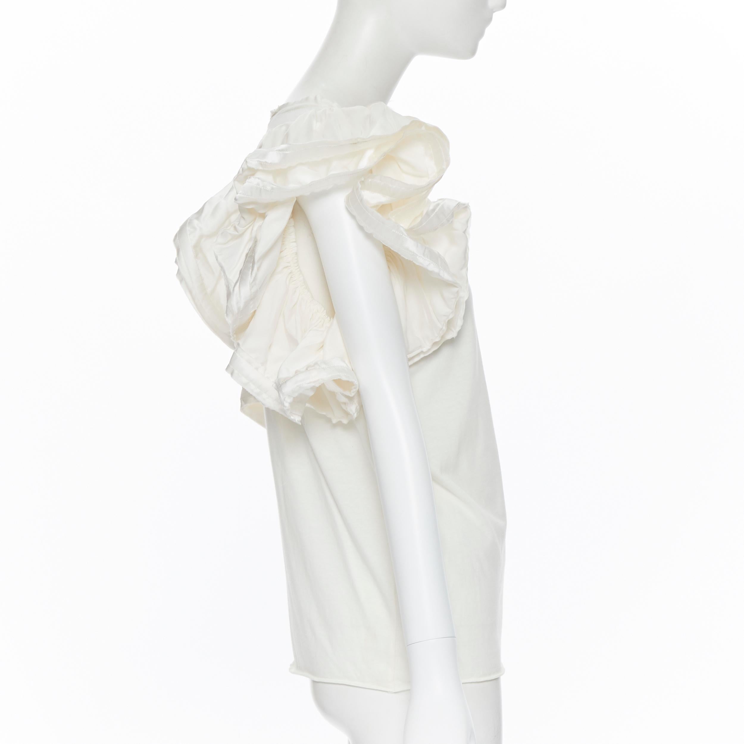 LANVIN Elbaz Collection Blanche white cotton tiered ruffle silk sleeve top XS In Excellent Condition In Hong Kong, NT