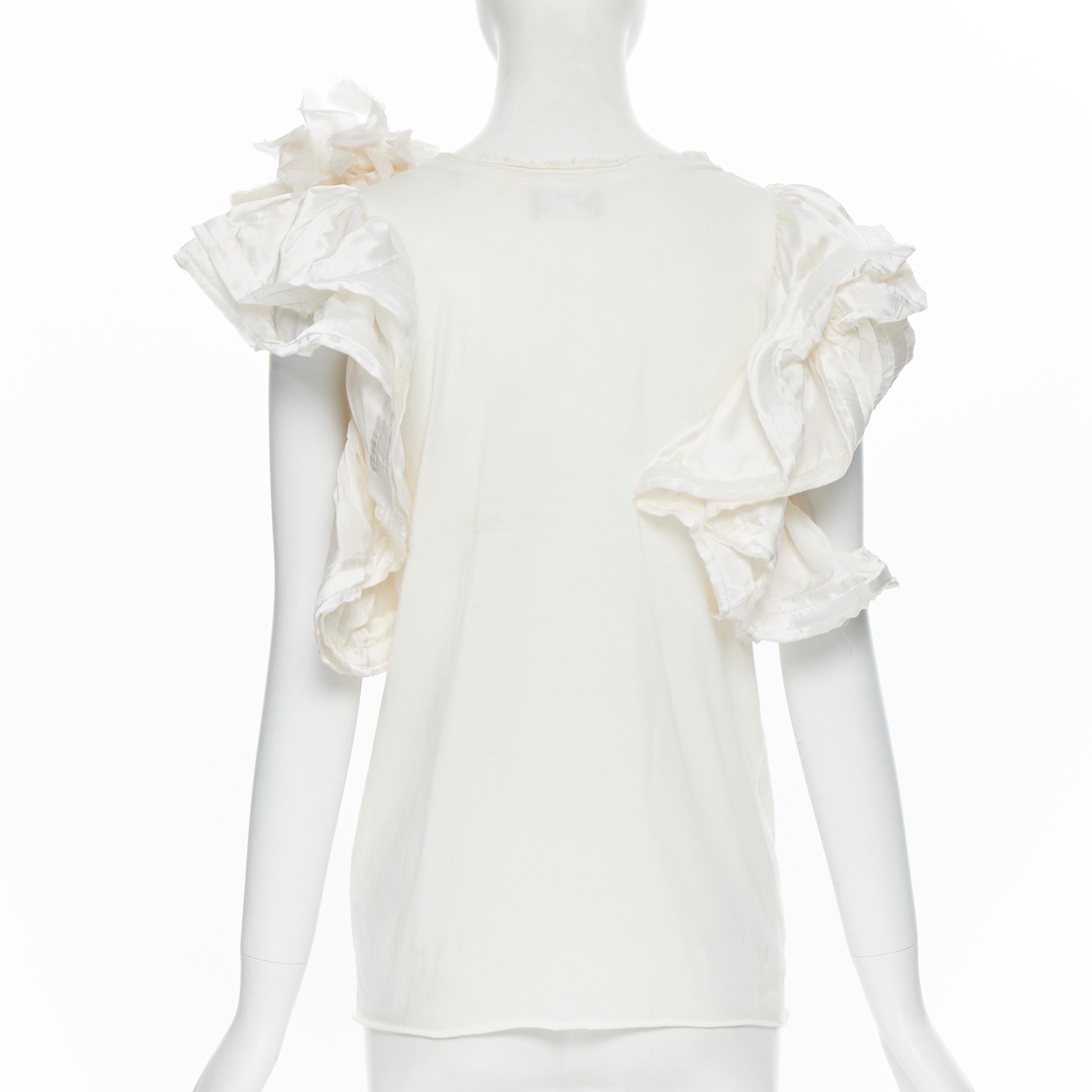 Women's LANVIN Elbaz Collection Blanche white cotton tiered ruffle silk sleeve top XS