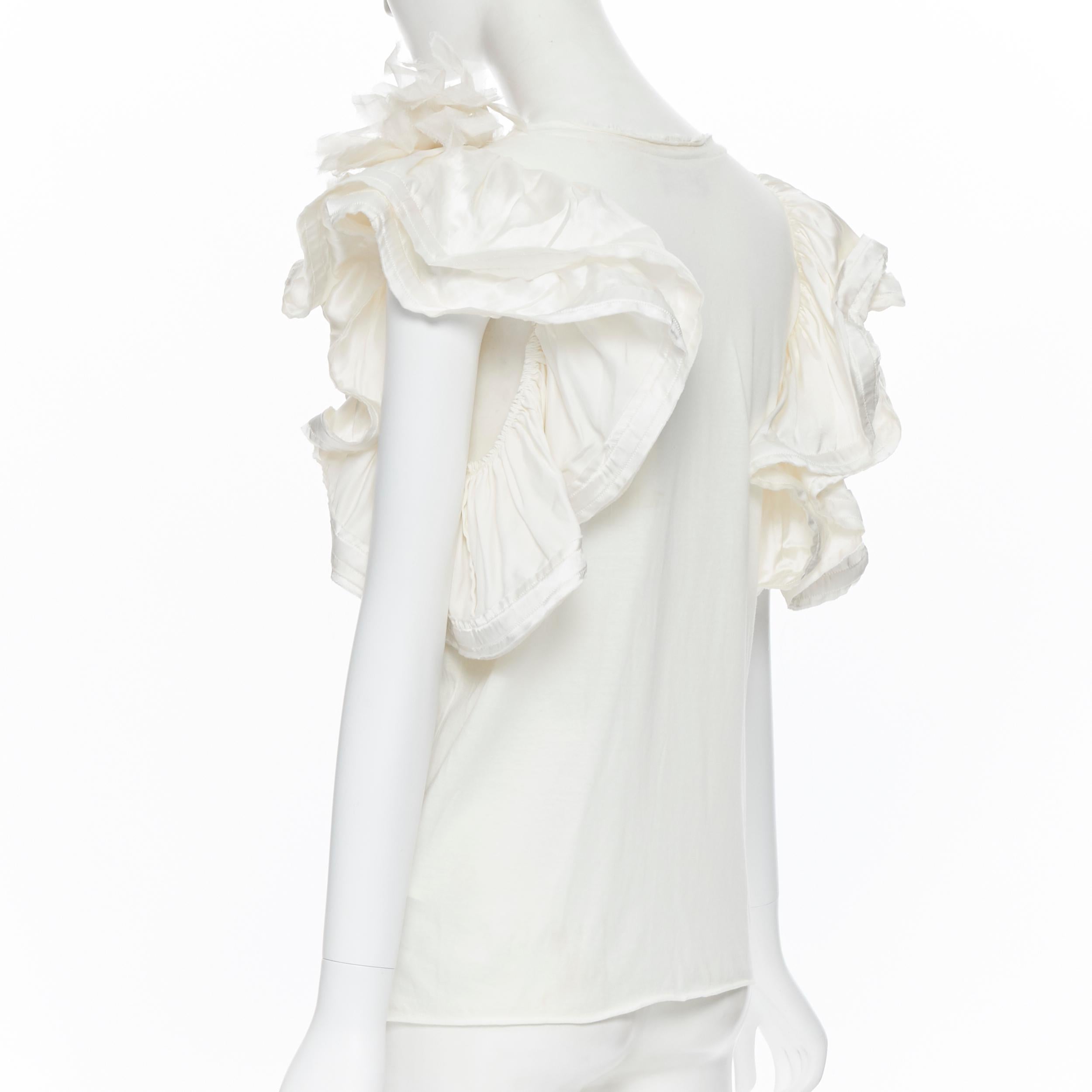 LANVIN Elbaz Collection Blanche white cotton tiered ruffle silk sleeve top XS 1