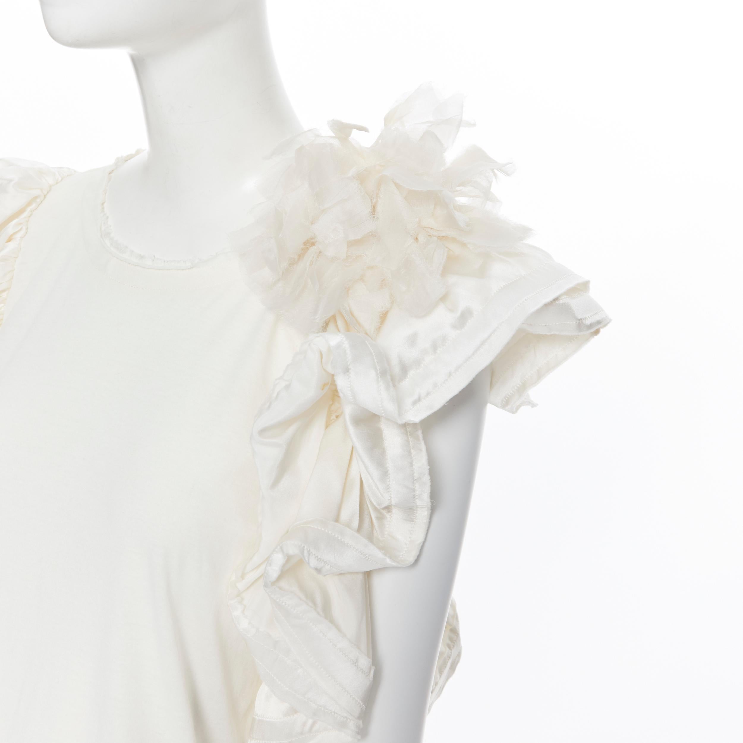 LANVIN Elbaz Collection Blanche white cotton tiered ruffle silk sleeve top XS 2