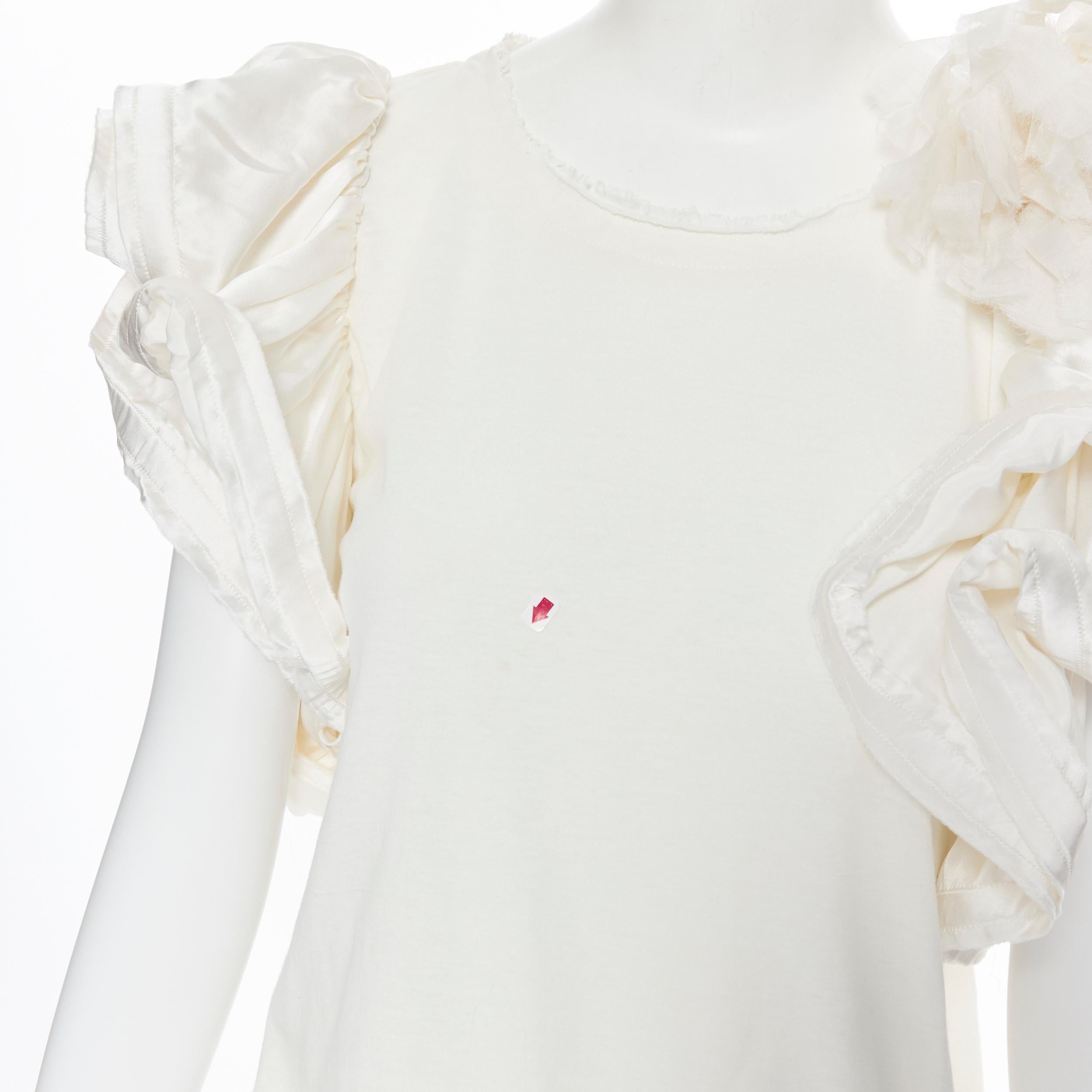 LANVIN Elbaz Collection Blanche white cotton tiered ruffle silk sleeve top XS 3