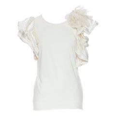 LANVIN Elbaz Collection Blanche white cotton tiered ruffle silk sleeve top XS