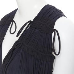 LANVIN Elbaz midnight blue black pleated tie detail maxi dress FR34 XS