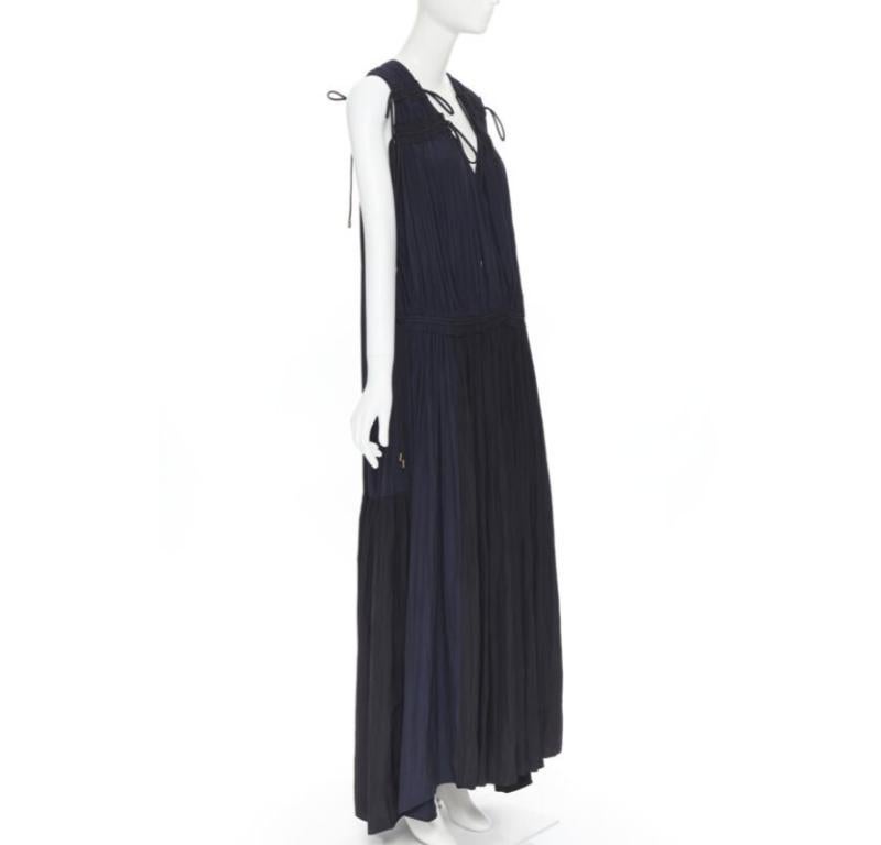 Nero LANVIN Elbaz maxi abito blu notte nero a pieghe con dettaglio cravatta FR34 XS