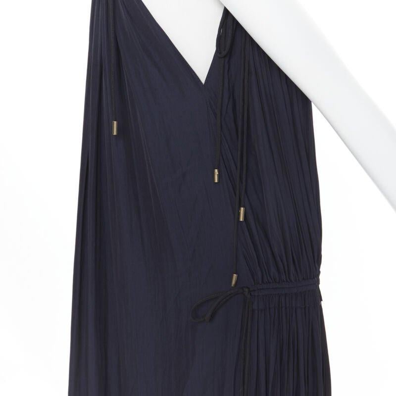 LANVIN Elbaz maxi abito blu notte nero a pieghe con dettaglio cravatta FR34 XS 3