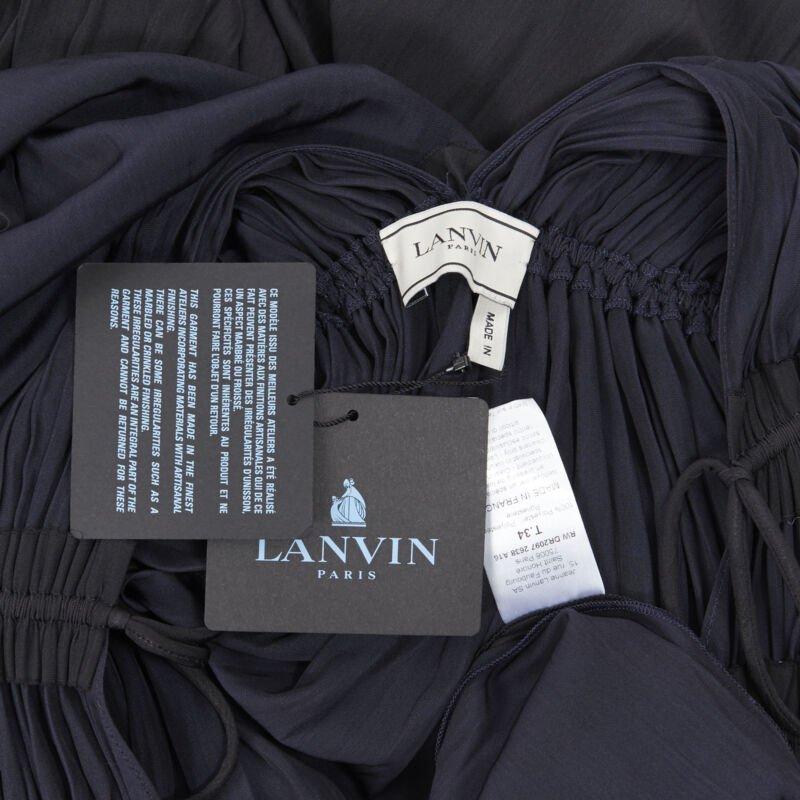 LANVIN Elbaz maxi abito blu notte nero a pieghe con dettaglio cravatta FR34 XS 4