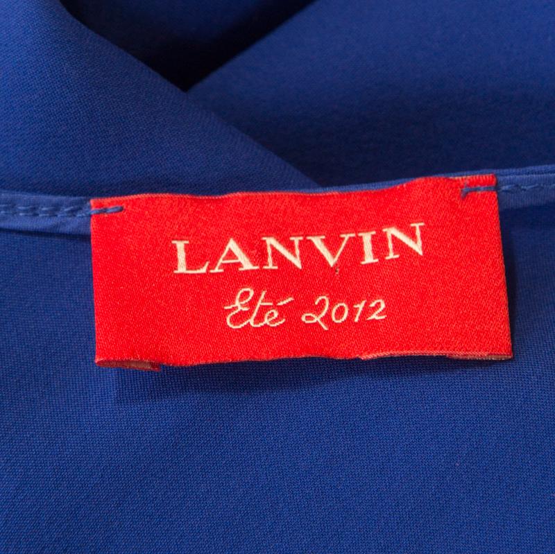 Women's Lanvin Electric Blue Silk Sleeveless Draped Dress S