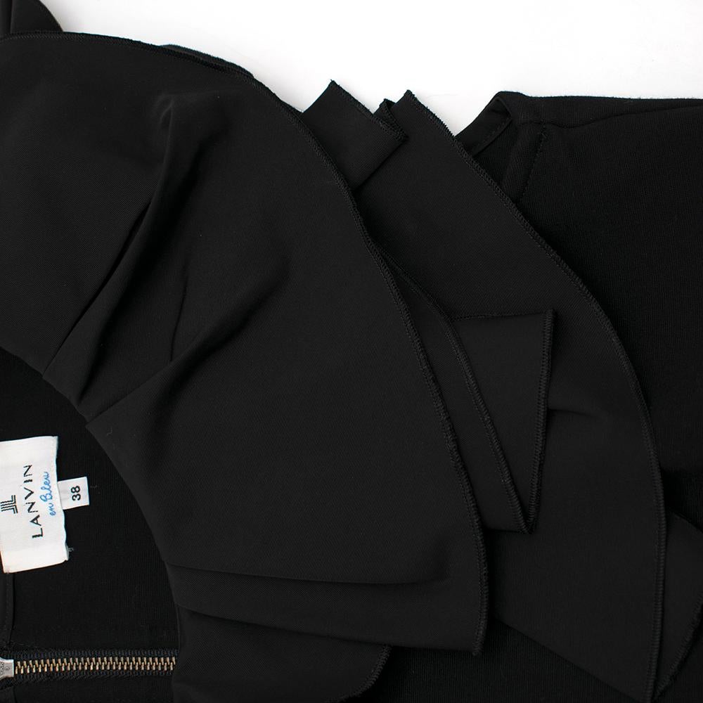 Lanvin En Bleu Black Taffeta Ruffled Jersey Top - Size US 6 In Excellent Condition In London, GB