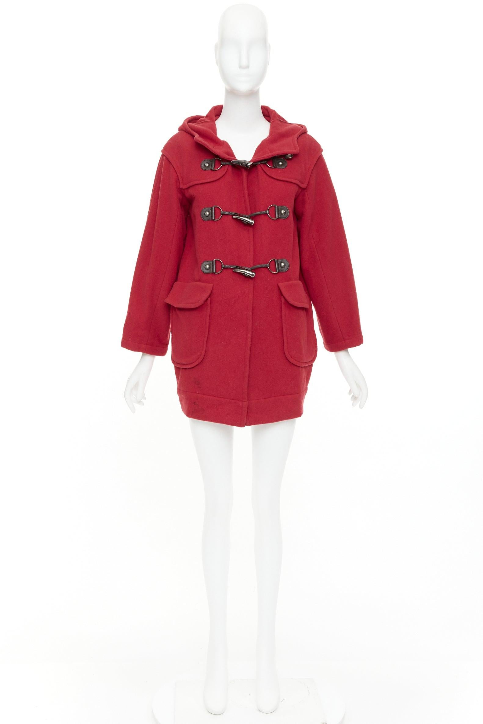 LANVIN EN BLEU cappotto in misto lana rosso nero marrone con alamari in pelle FR36 S in vendita 5