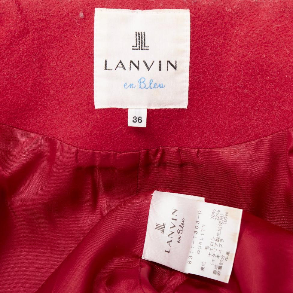 LANVIN EN BLEU cappotto in misto lana rosso nero marrone con alamari in pelle FR36 S in vendita 6