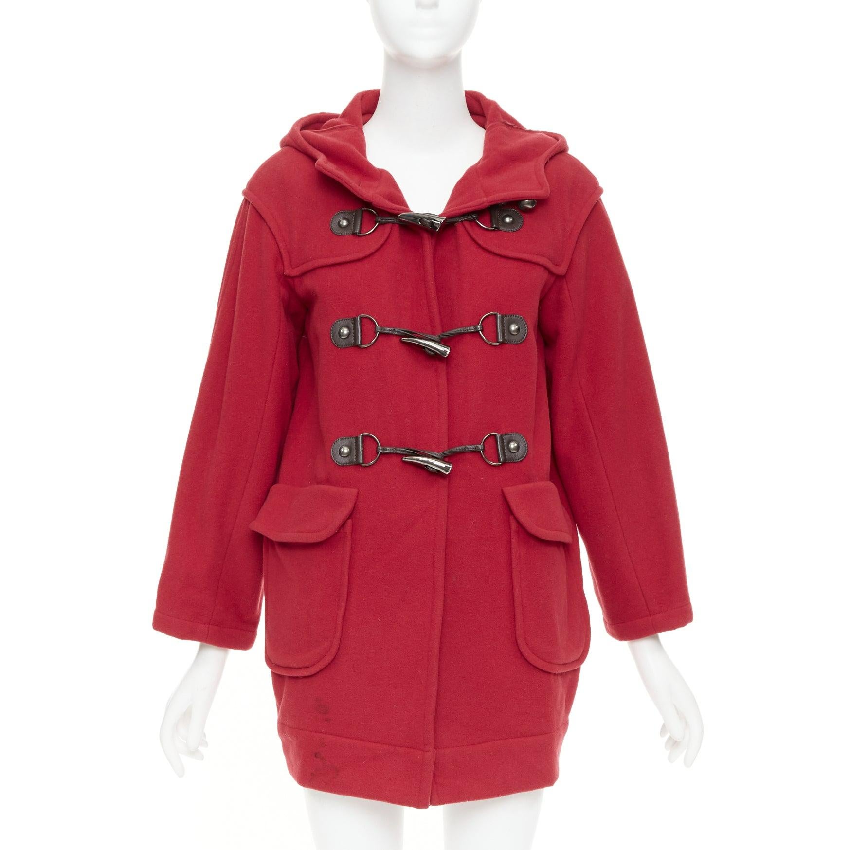 Rosso LANVIN EN BLEU cappotto in misto lana rosso nero marrone con alamari in pelle FR36 S in vendita