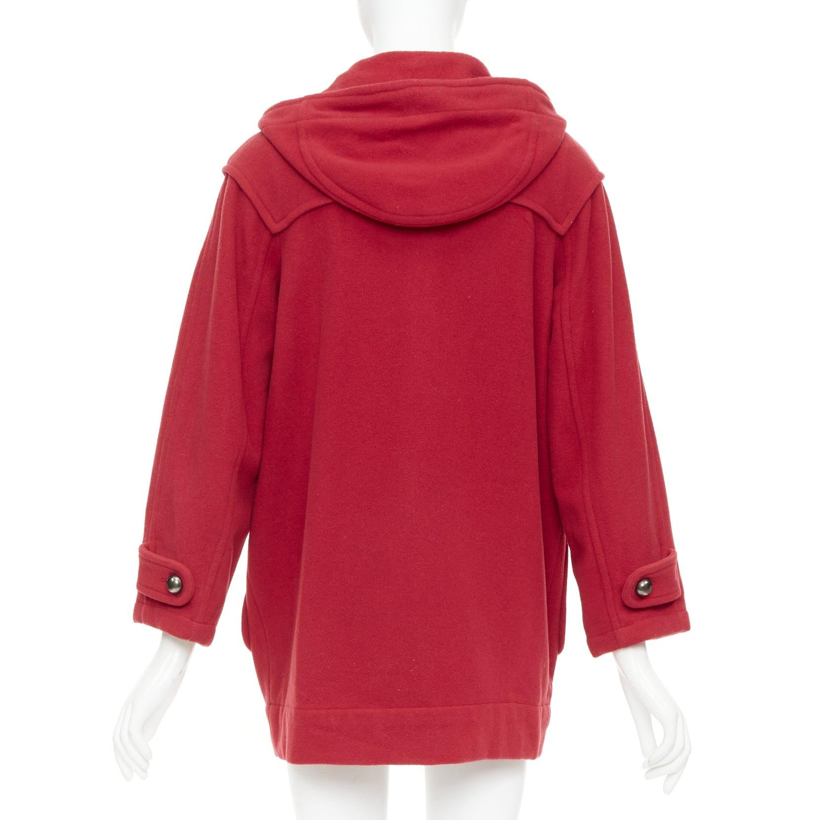 LANVIN EN BLEU cappotto in misto lana rosso nero marrone con alamari in pelle FR36 S in vendita 1