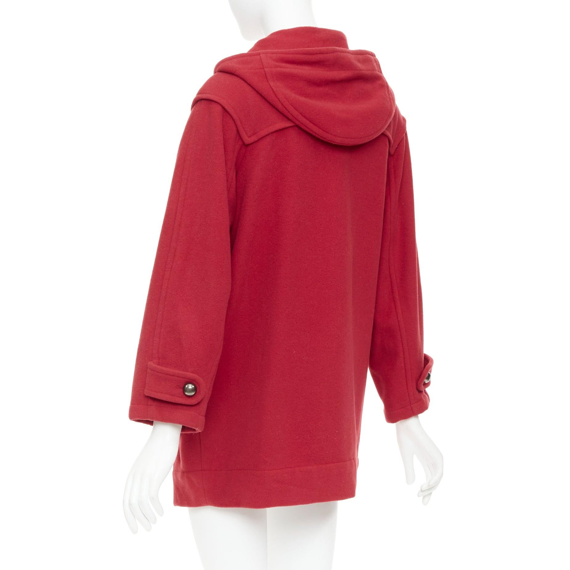 LANVIN EN BLEU cappotto in misto lana rosso nero marrone con alamari in pelle FR36 S in vendita 2