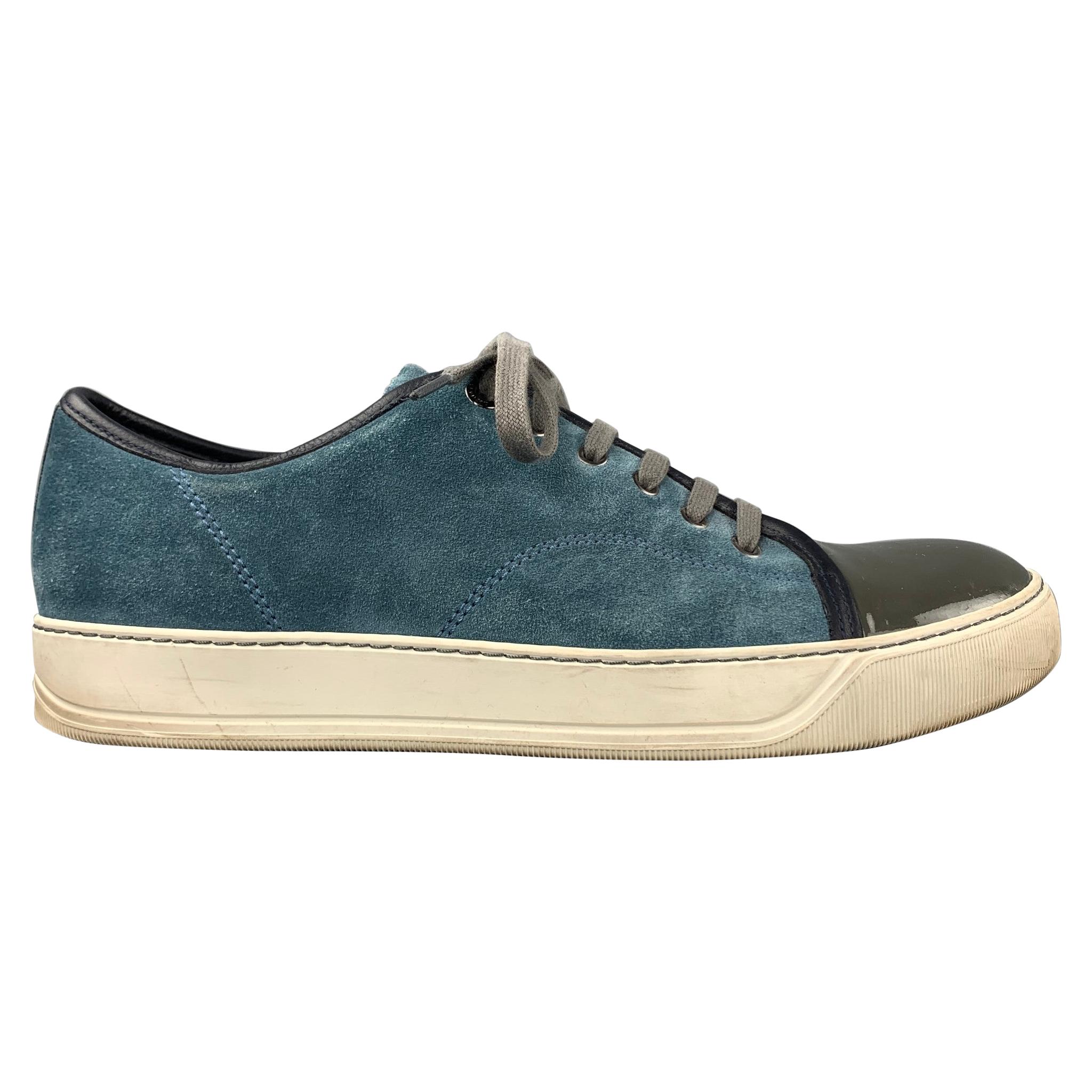LANVIN en BLEU Size 9 Blue Leather Lace Up Sneakers