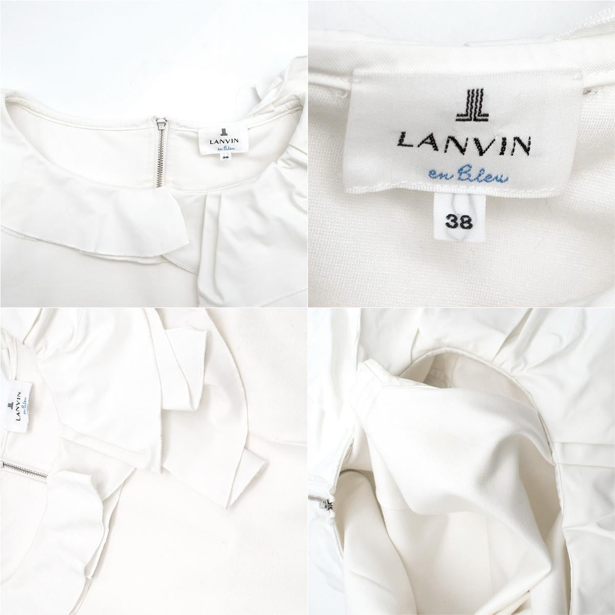 Lanvin En Bleu White Taffeta Ruffled Jersey Top - Size US 6 For Sale 4