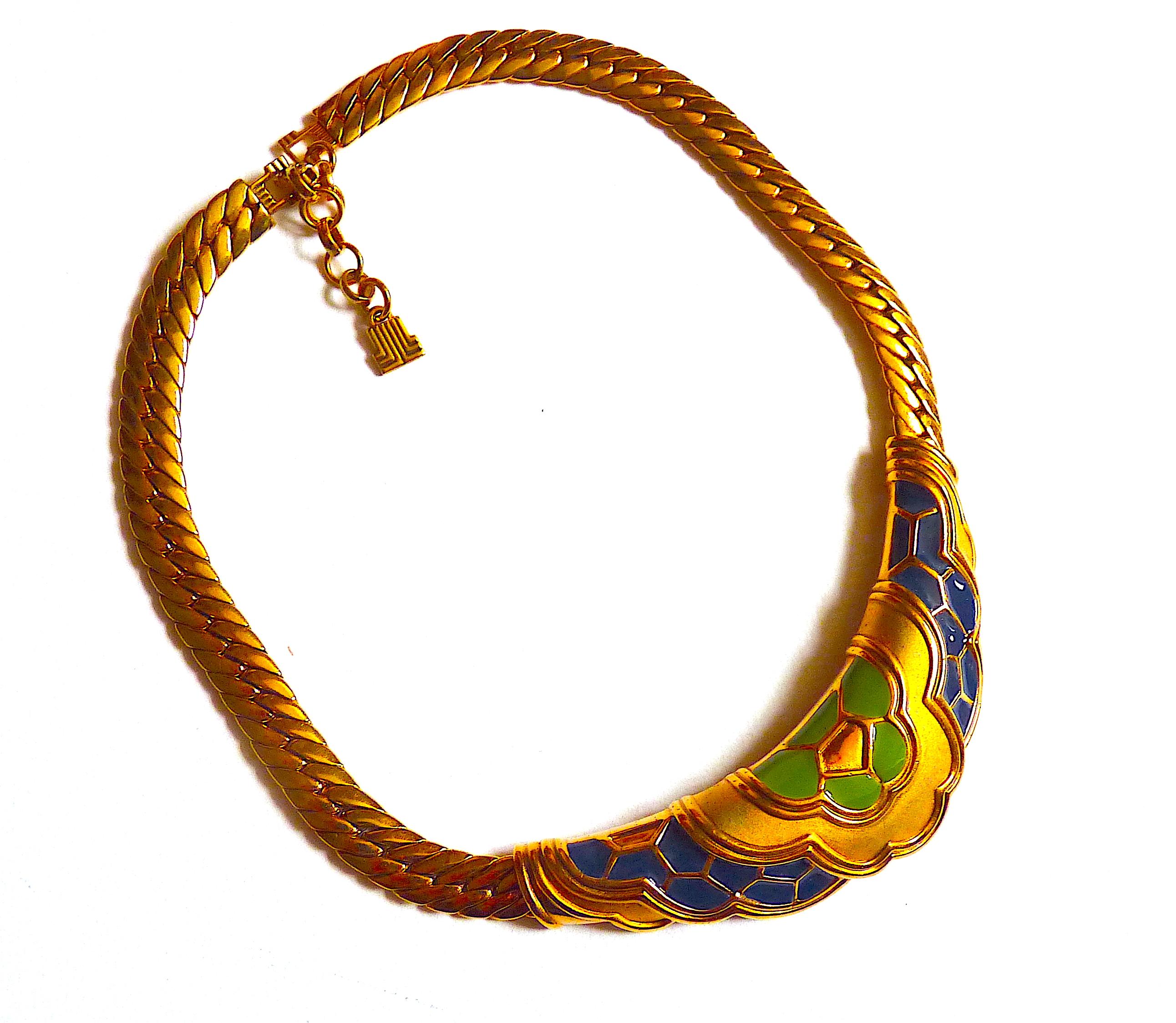 Women's LANVIN Enamel & Gold Metal Choker Necklace from 1980s For Sale