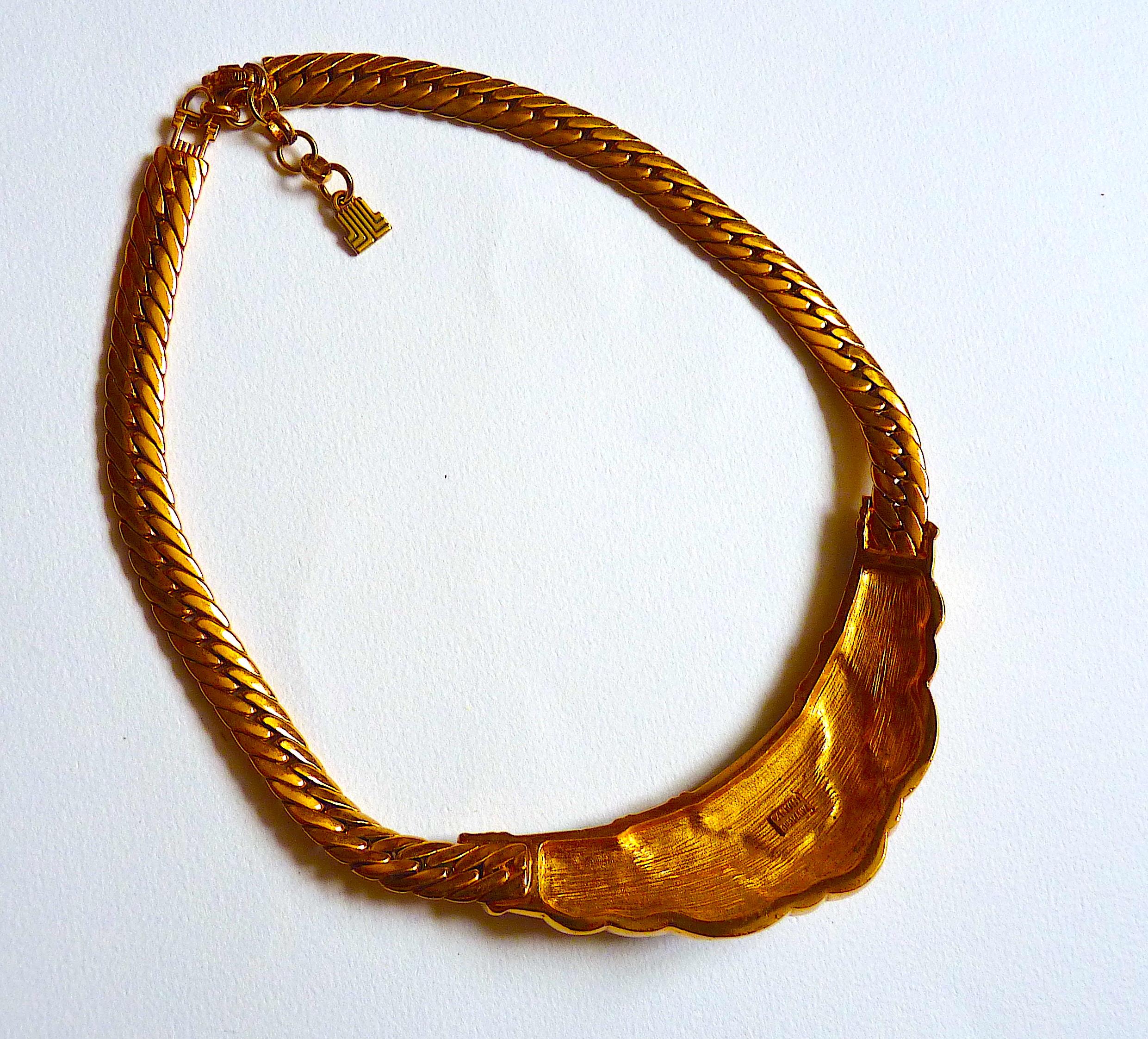 LANVIN Enamel & Gold Metal Choker Necklace from 1980s For Sale 1