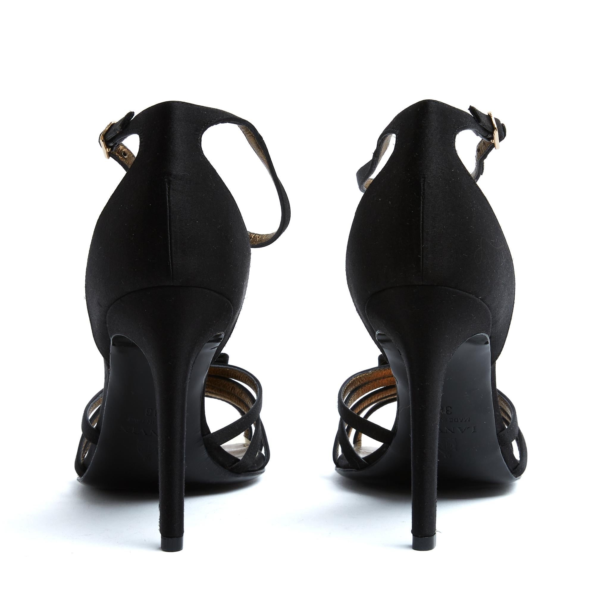 Women's Lanvin Escarpins Sandales EU38 Black Satin Heels Pumps Sandals UK5 US7.5 New For Sale
